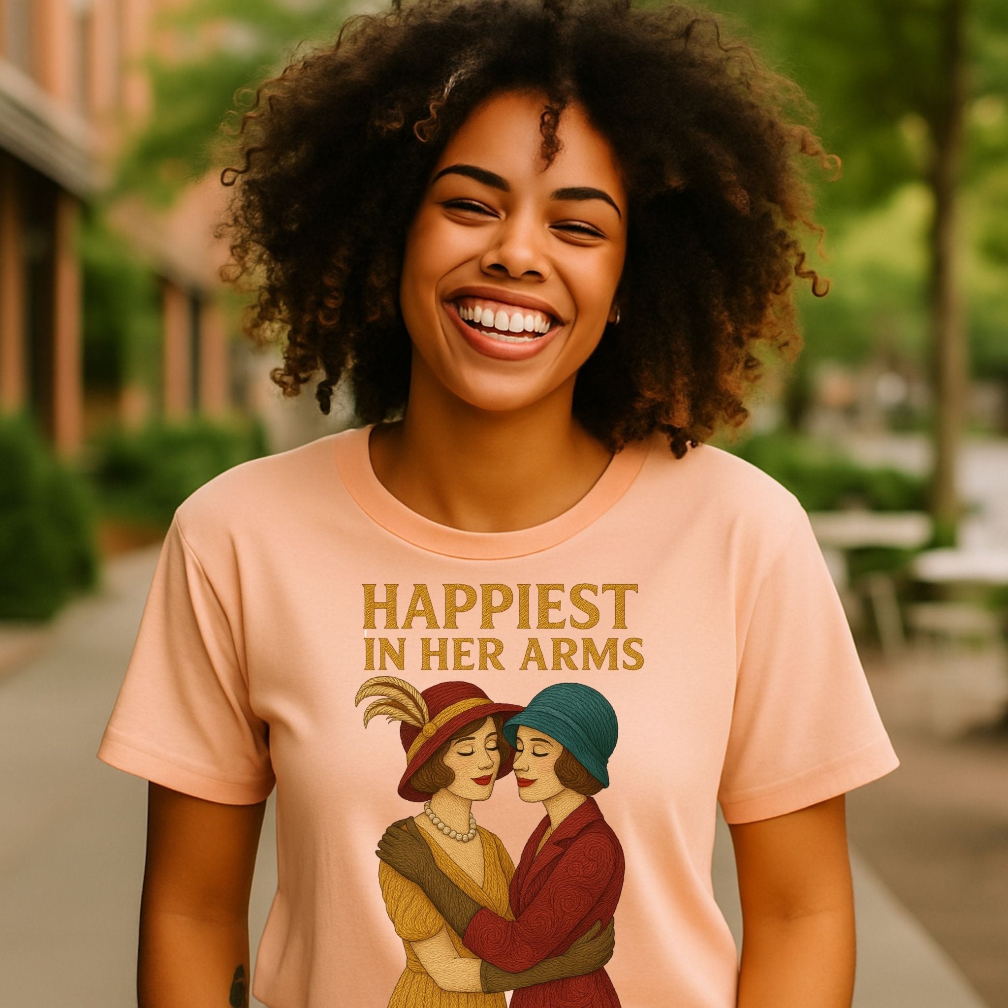 Happiest in Her Arms – Vintage Lesbian T-Shirt, Romantic Sapphic Gift - Craig Michael Design
