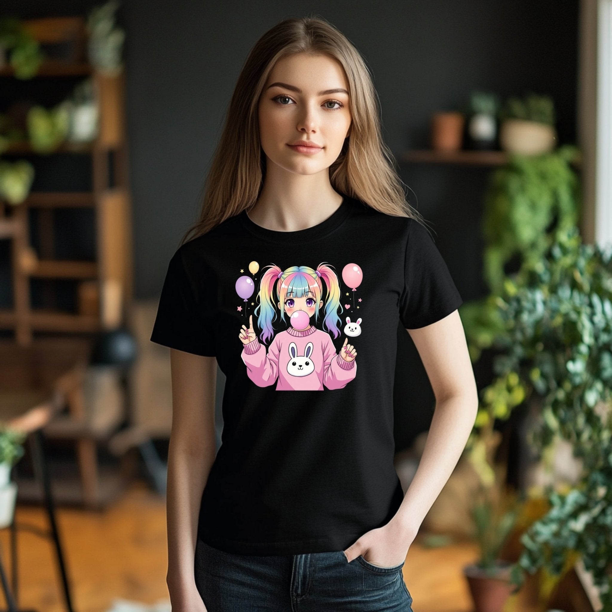 Harajuku design t shirt cute anime girl balloon graphic tee kawaii fashion streetwear trendy top Japanese fashion - Craig Michael Design