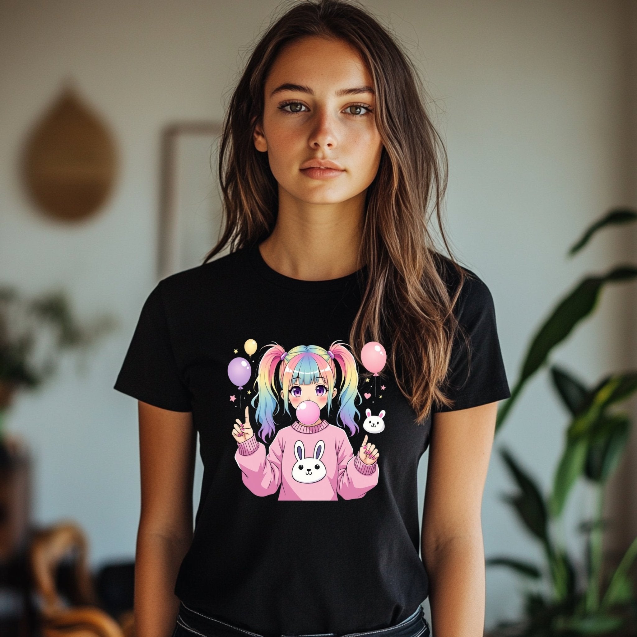 Harajuku design t shirt cute anime girl balloon graphic tee kawaii fashion streetwear trendy top Japanese fashion - Craig Michael Design