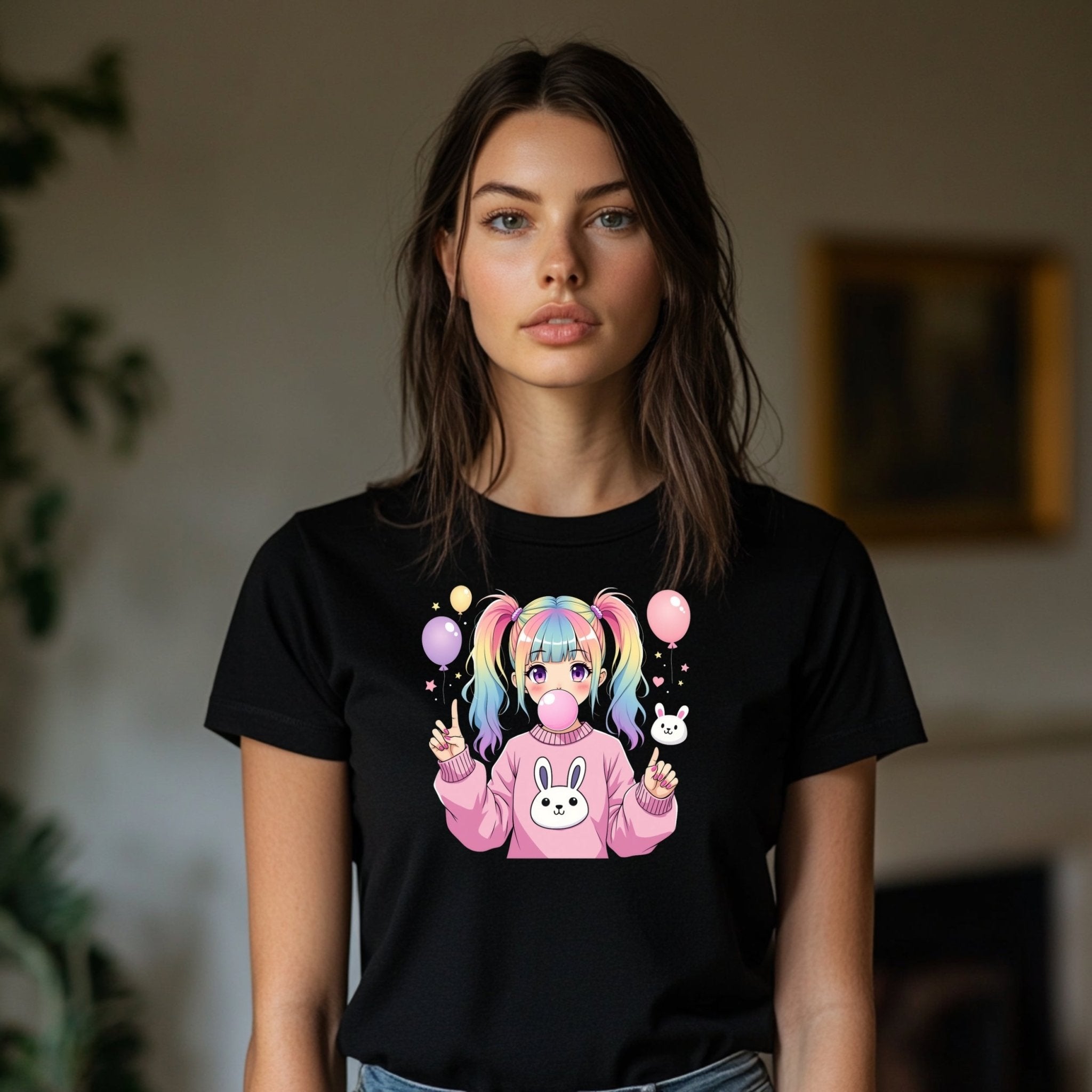 Harajuku design t shirt cute anime girl balloon graphic tee kawaii fashion streetwear trendy top Japanese fashion - Craig Michael Design