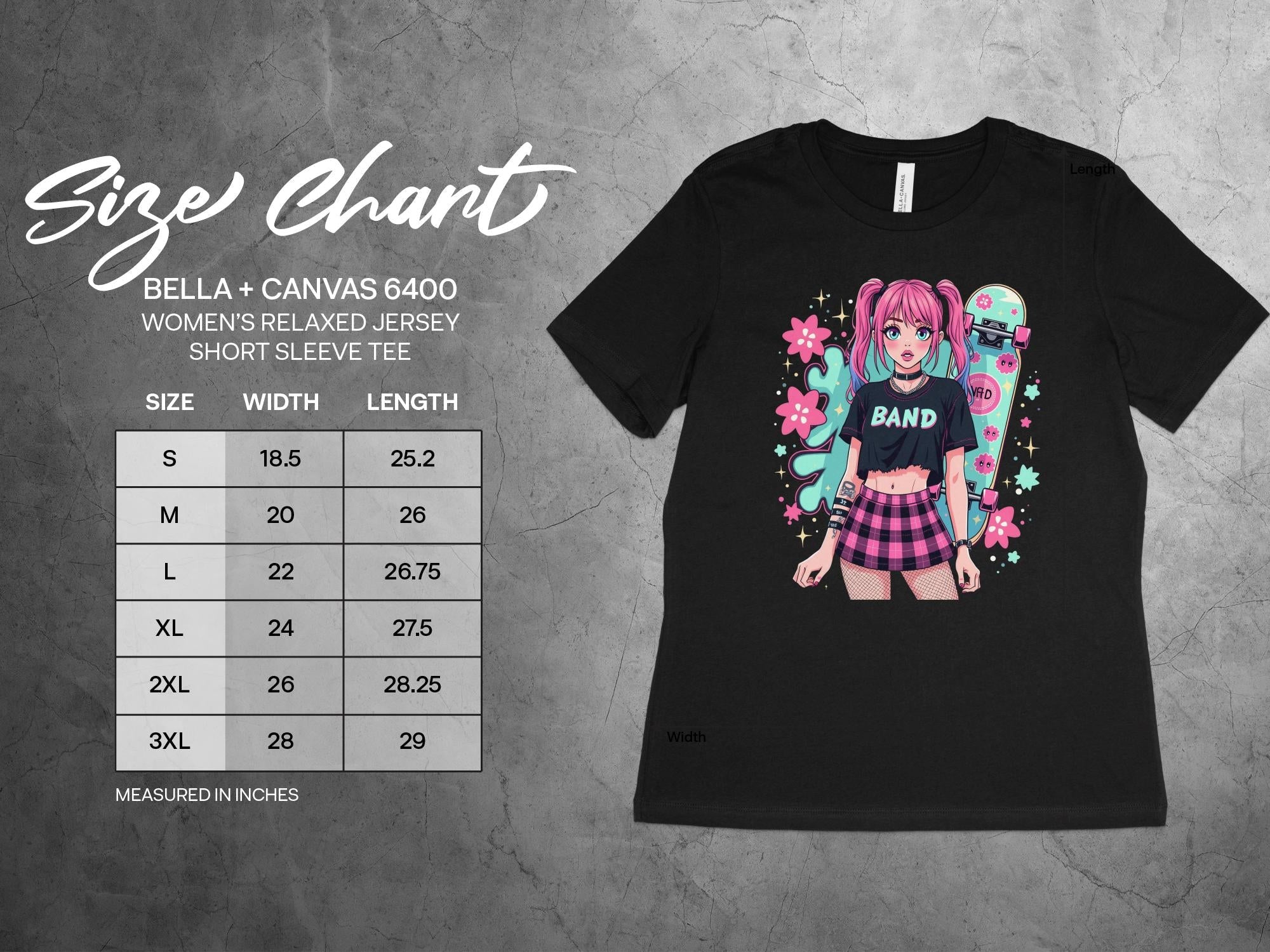 Harajuku Style Punk Rock Band Graphic T-Shirt, Anime Girl Skater Tee, Japanese Streetwear Fashion, Aesthetic Girls Tops - Craig Michael Design