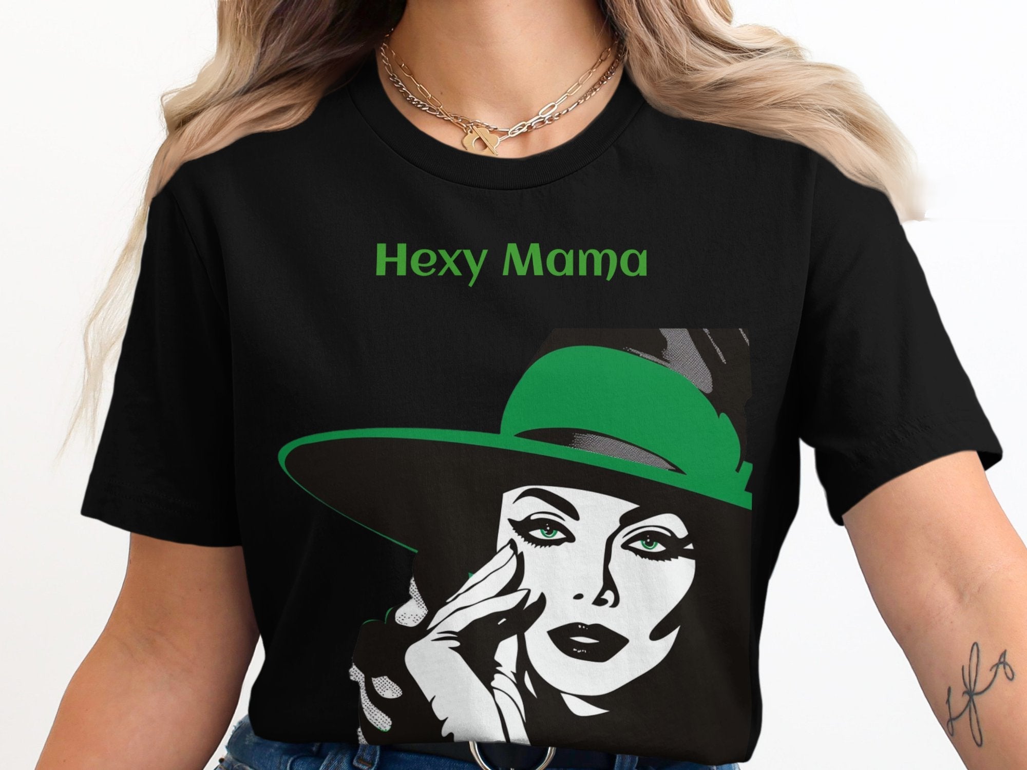 Hexy Mama Witch Shirt, Halloween Graphic Tee, Spooky Season T-Shirt, Witchy Woman Apparel, Green Hat Illustration, Fall Festival Clothing - Craig Michael Design