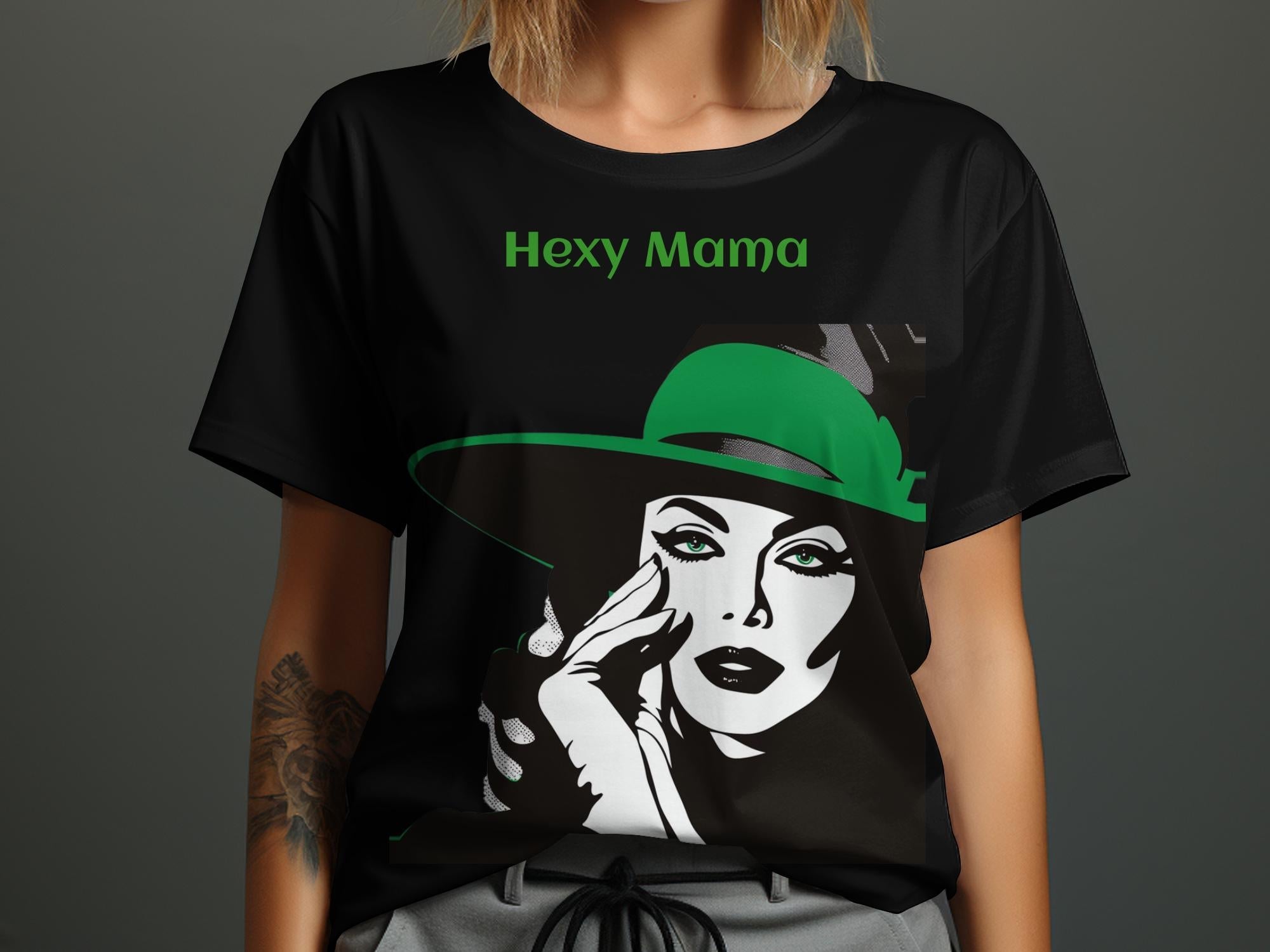 Hexy Mama Witch Shirt, Halloween Graphic Tee, Spooky Season T-Shirt, Witchy Woman Apparel, Green Hat Illustration, Fall Festival Clothing - Craig Michael Design