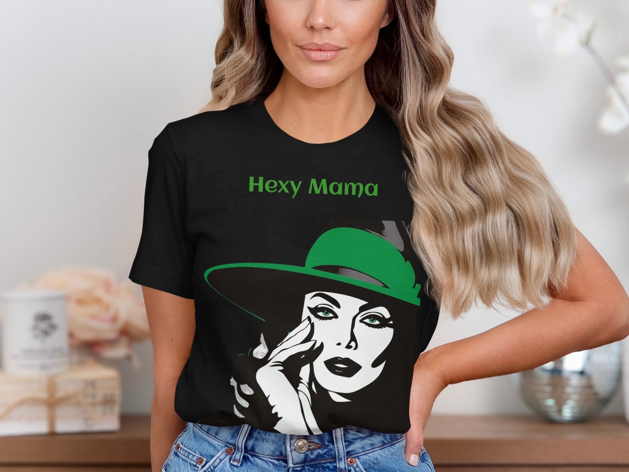 Hexy Mama Witch Shirt, Halloween Graphic Tee, Spooky Season T-Shirt, Witchy Woman Apparel, Green Hat Illustration, Fall Festival Clothing - Craig Michael Design