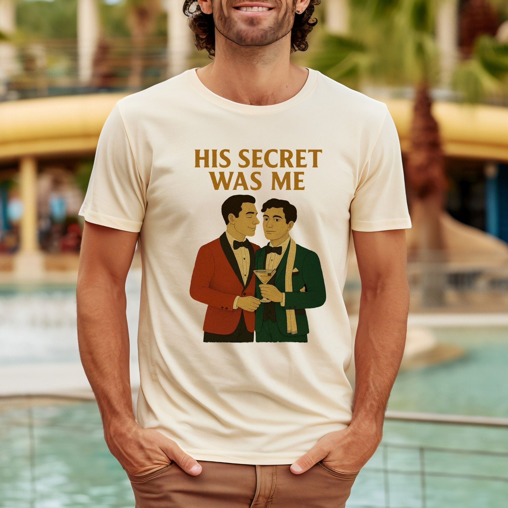 His Secret Was Me Shirt – 1920s Gay Speakeasy T-Shirt, Embroidered Style Queer Pride Tee - Craig Michael Design