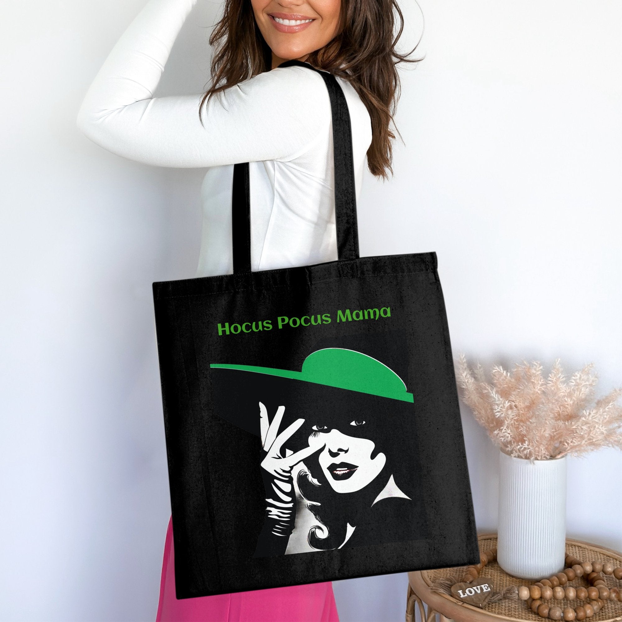 Hocus Pocus Mama Tote Bag, Witch Themed Tote Bag, Halloween Witch Tote, Spooky Stylish Bag, Black and Green Witch Tote Bag - Craig Michael Design