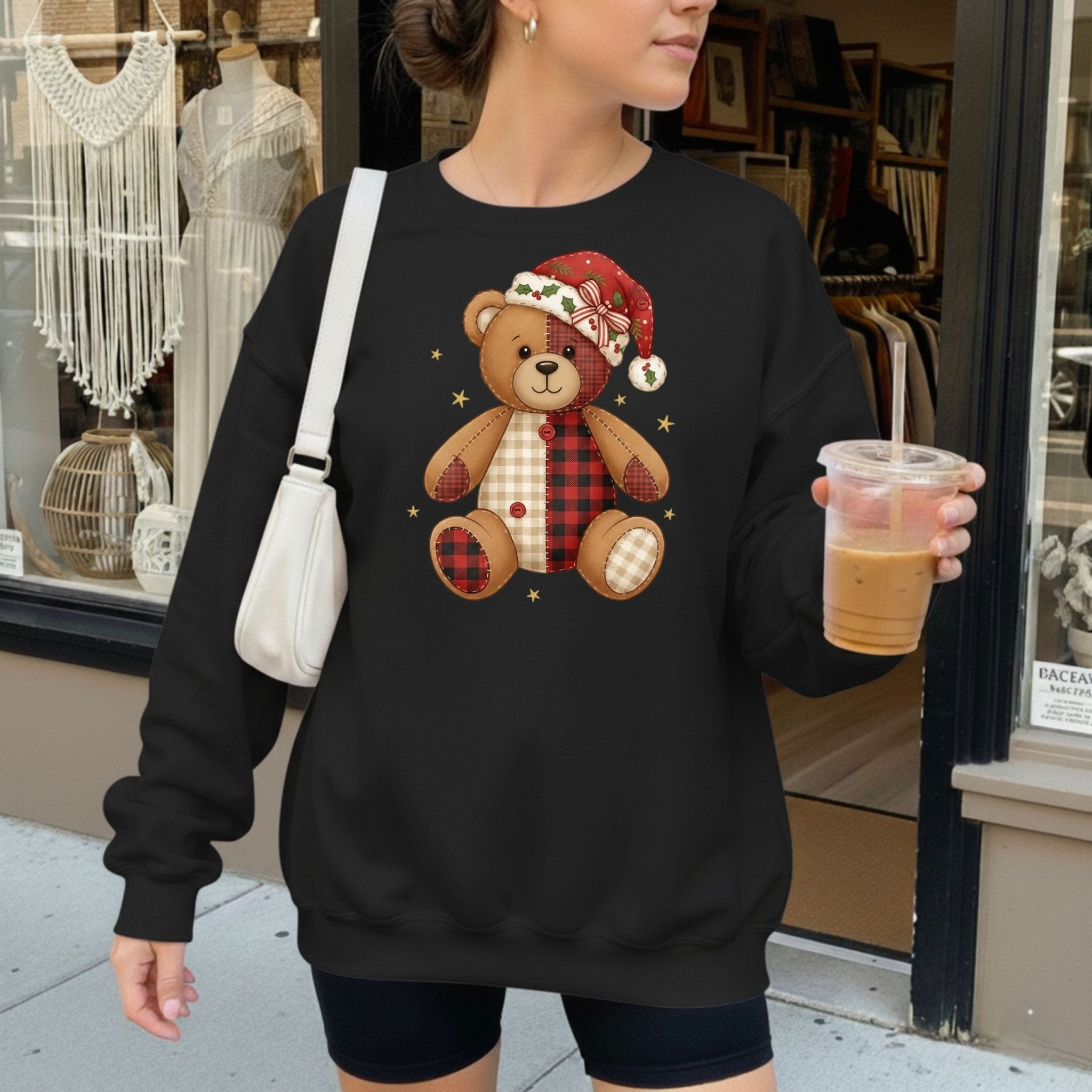 Holiday Teddy Bear Sweatshirt – Patchwork Christmas Edition - Craig Michael Design