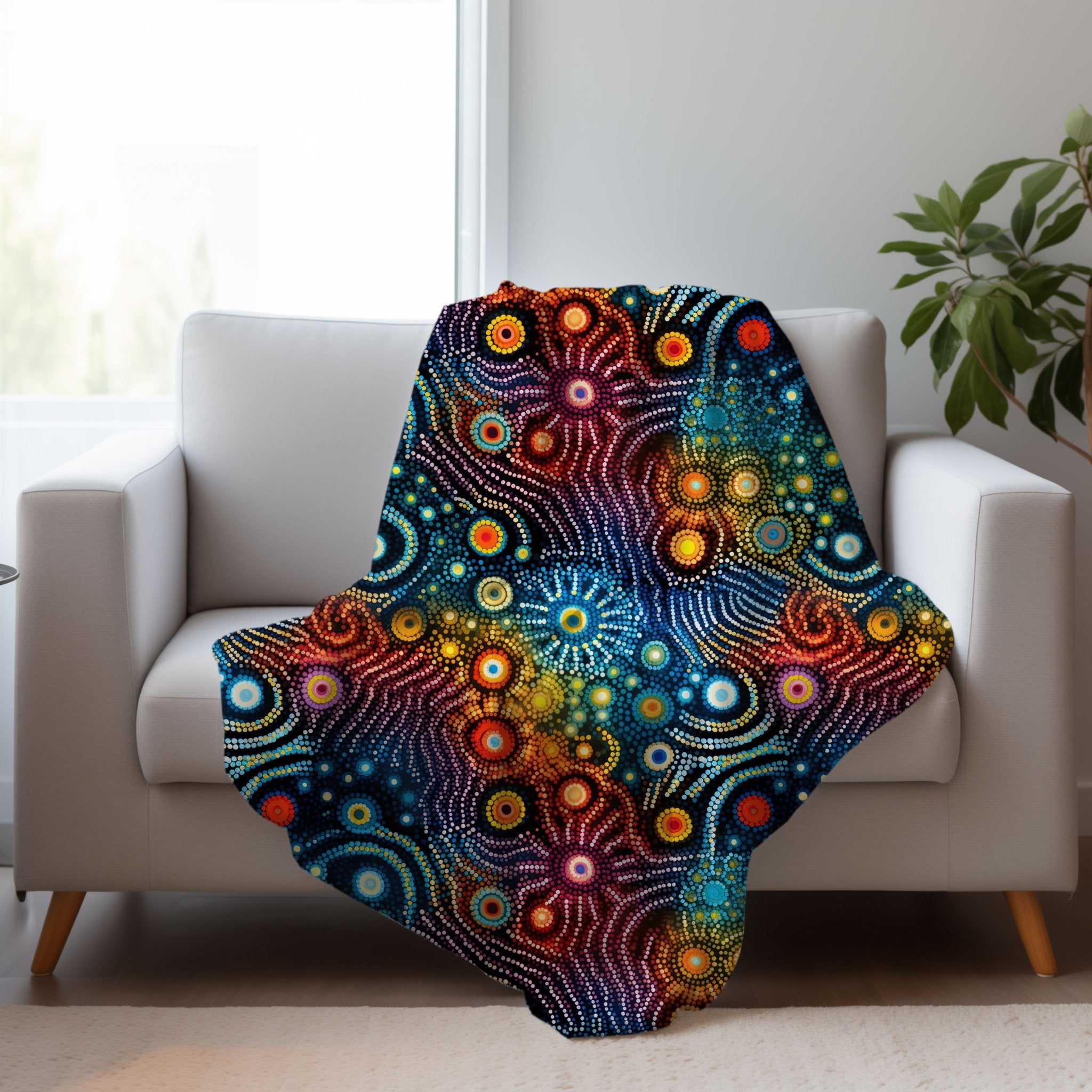 Indigenous Aboriginal Dot Painting Blanket, Australian Aboriginal Art Throw, Colourful Dot Art Blanket, Unique Design Blanket - Craig Michael Design