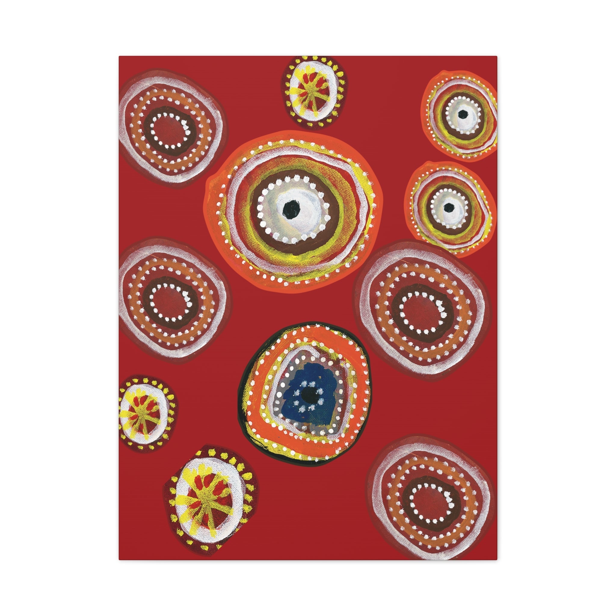 Indigenous Australian Dot Painting Canvas Art, Aboriginal Inspired Wall Décor, Traditional Cultural Artwork, Red Background Canvas - Craig Michael Design