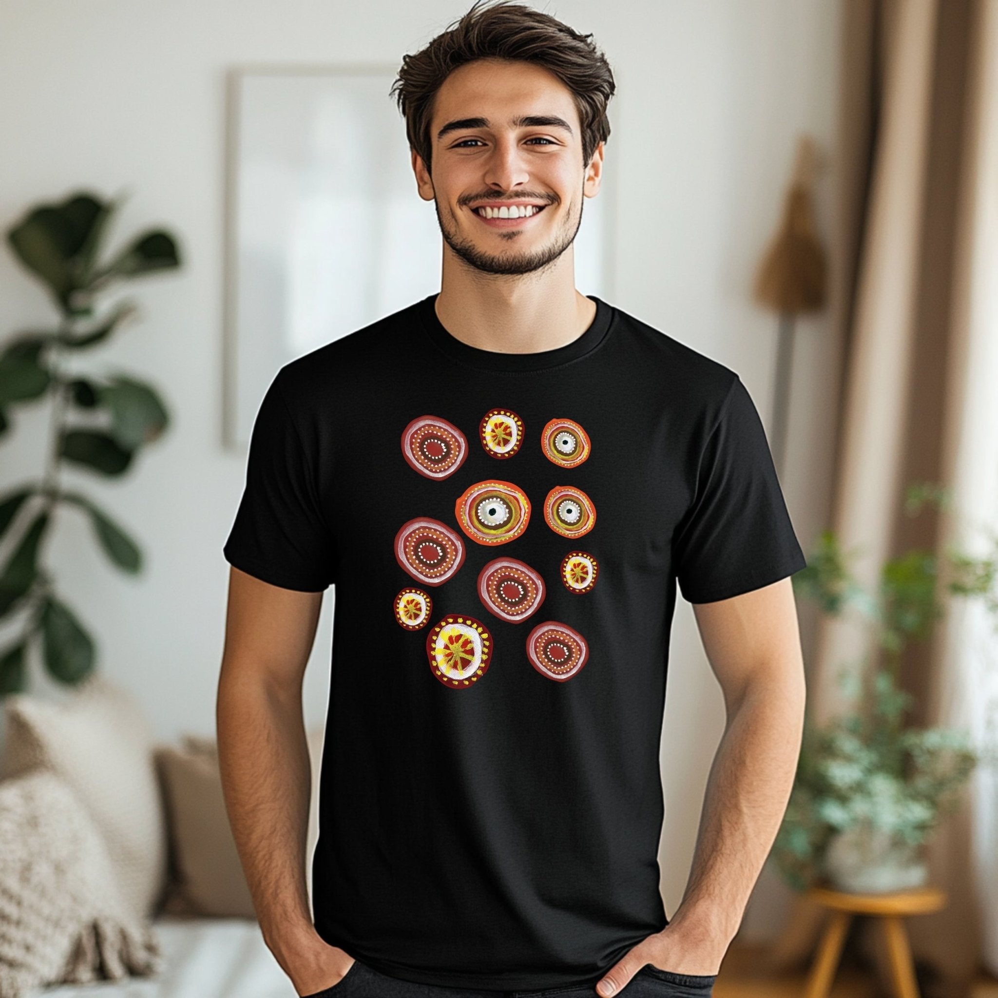 Indigenous Australian Dot Painting T-Shirt, Original Design Graphic Tee, Unique Art Inspired T-Shirt, Vibrant Dot Art Print Top - Craig Michael Design