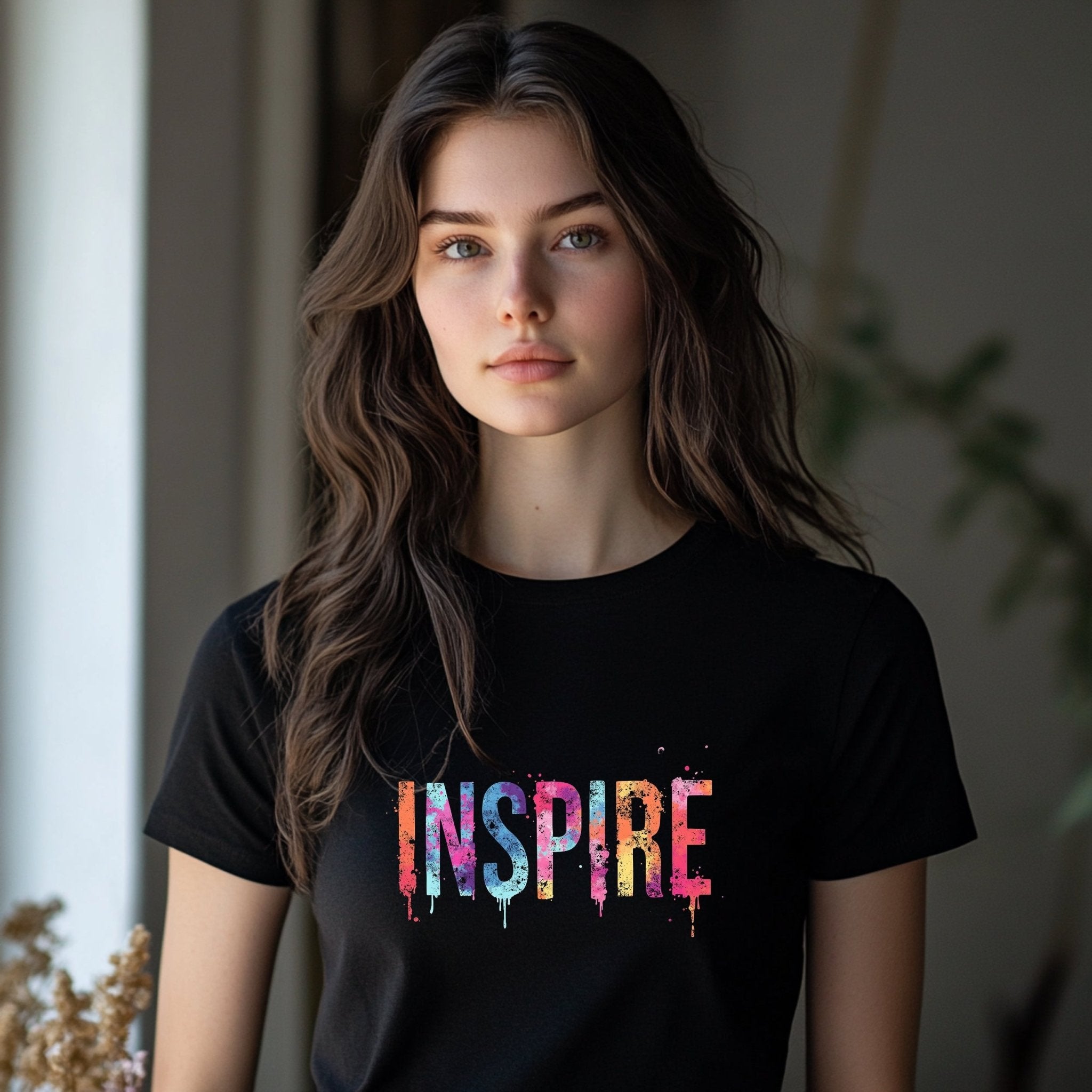 Inspire Graphic T-Shirt, Colorful Inspirational Tee, Creative Paint Splatter Design, Motivational Word Print, Casual Wear - Craig Michael Design