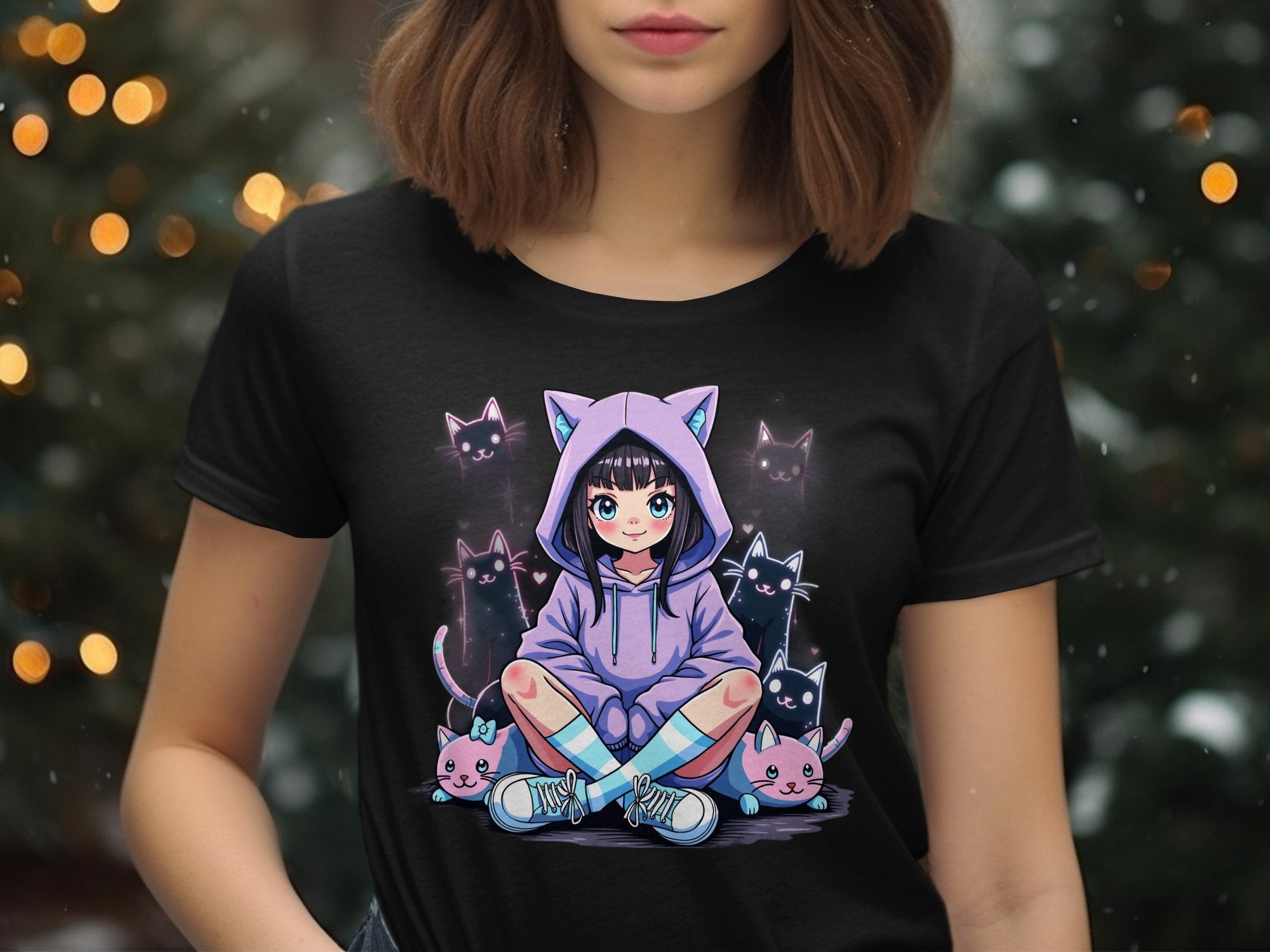 Kawaii Harajuku Cat Girl T-Shirt, Cute Anime Style Graphic Tee, Pastel Goth Streetwear, Casual Cute Cat Lover Shirt, Aesthetic Art - Craig Michael Design