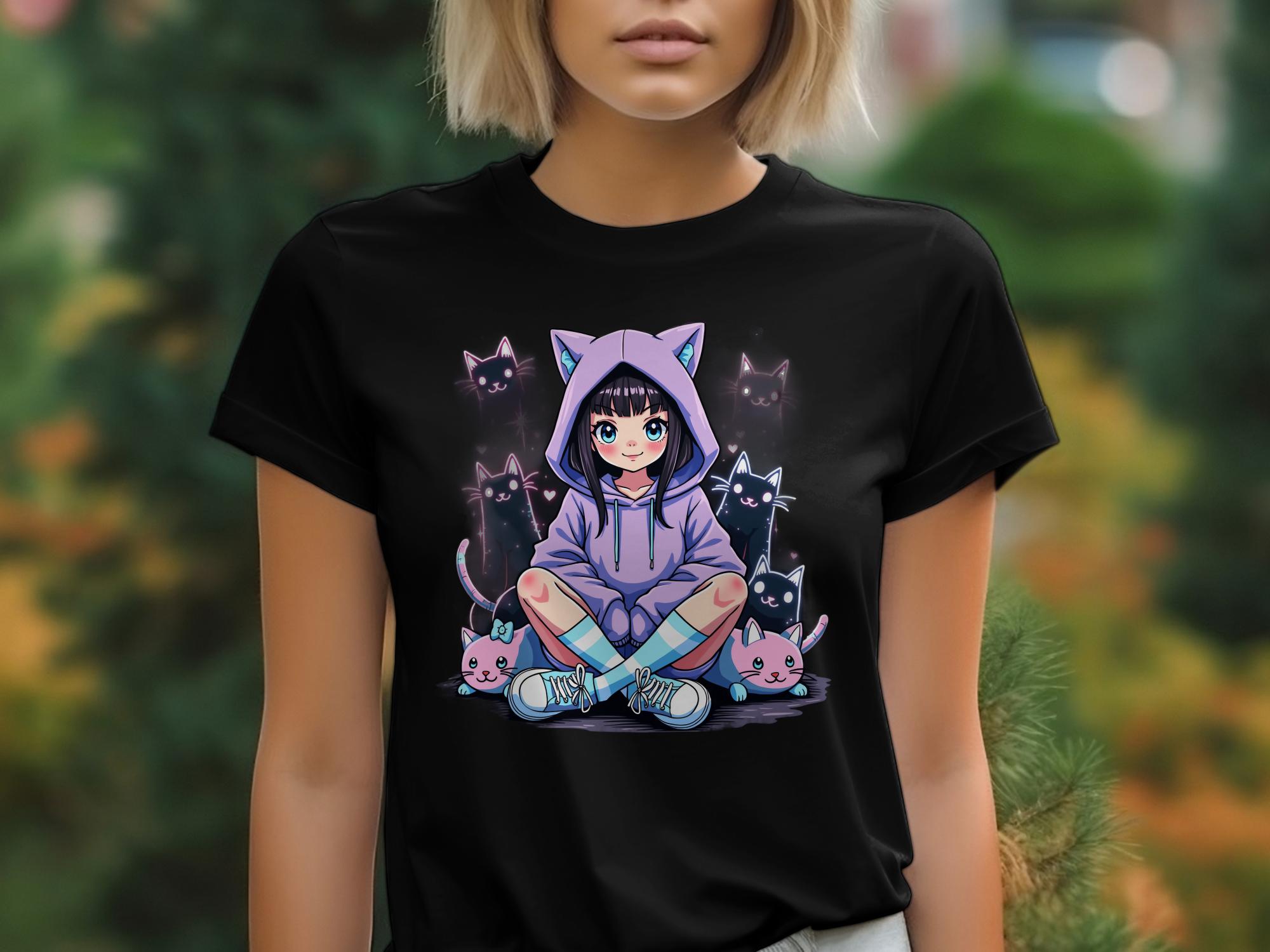 Kawaii Harajuku Cat Girl T-Shirt, Cute Anime Style Graphic Tee, Pastel Goth Streetwear, Casual Cute Cat Lover Shirt, Aesthetic Art - Craig Michael Design