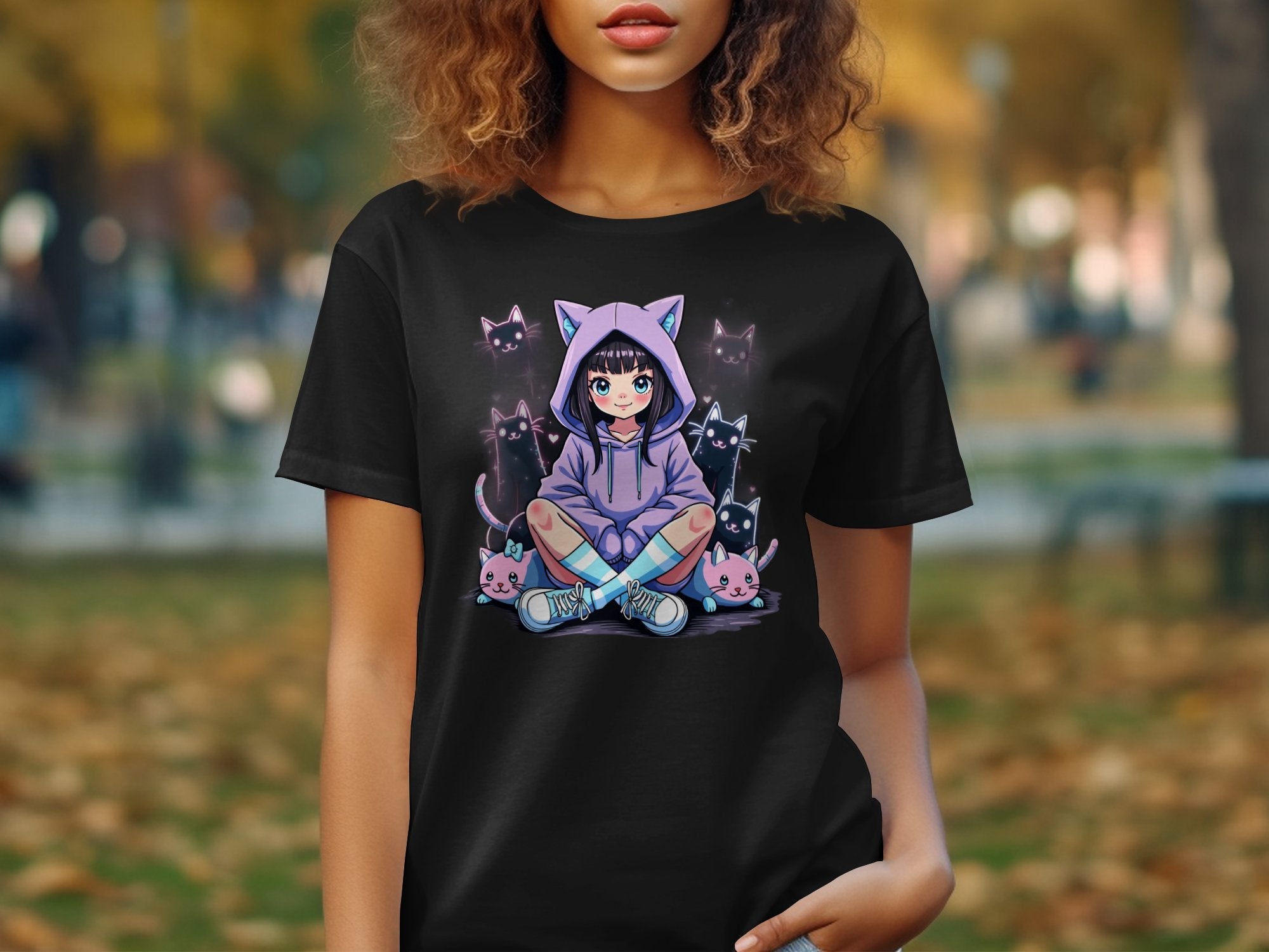 Kawaii Harajuku Cat Girl T-Shirt, Cute Anime Style Graphic Tee, Pastel Goth Streetwear, Casual Cute Cat Lover Shirt, Aesthetic Art - Craig Michael Design