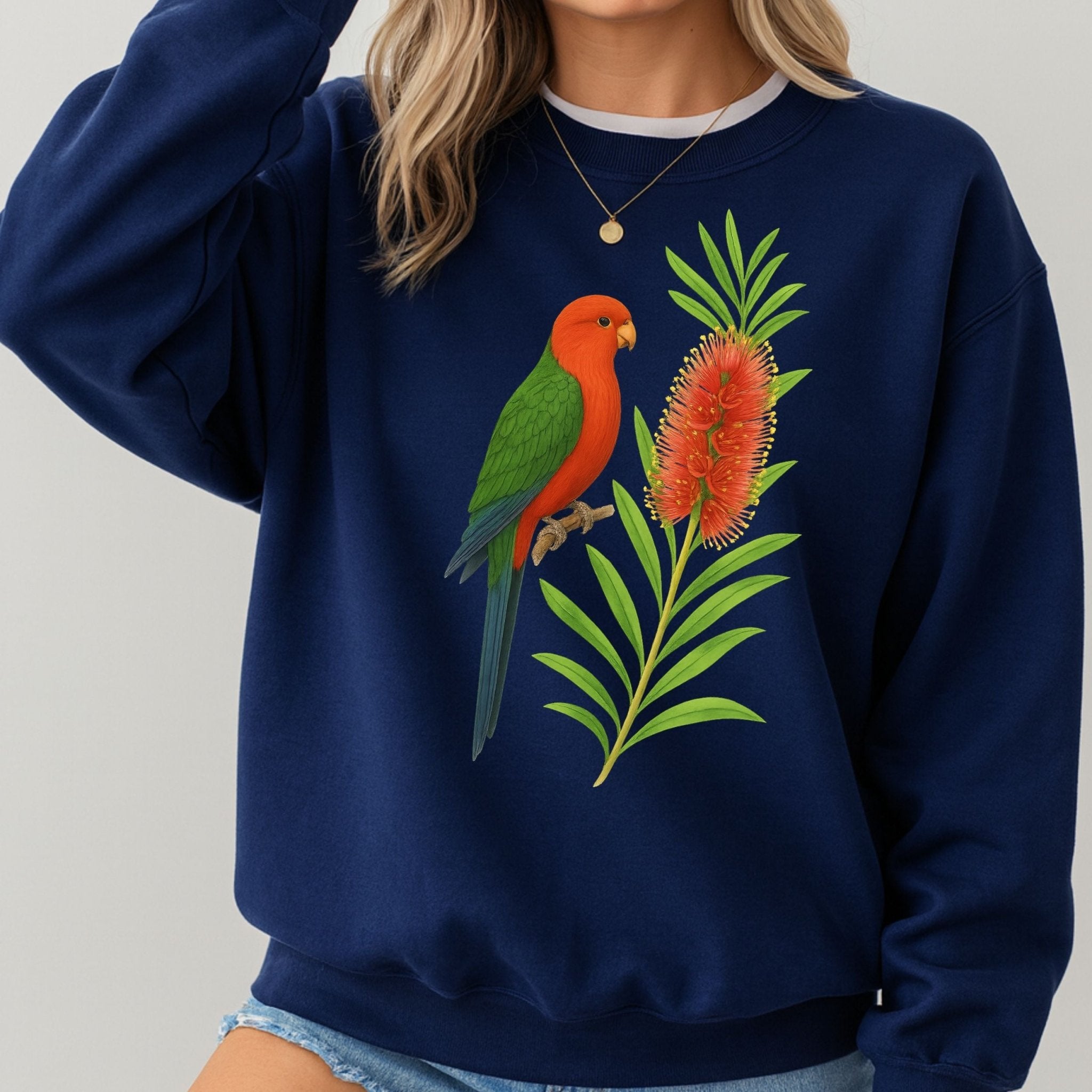 King Parrot Sweatshirt – Bottlebrush & Native Flora - Craig Michael Design
