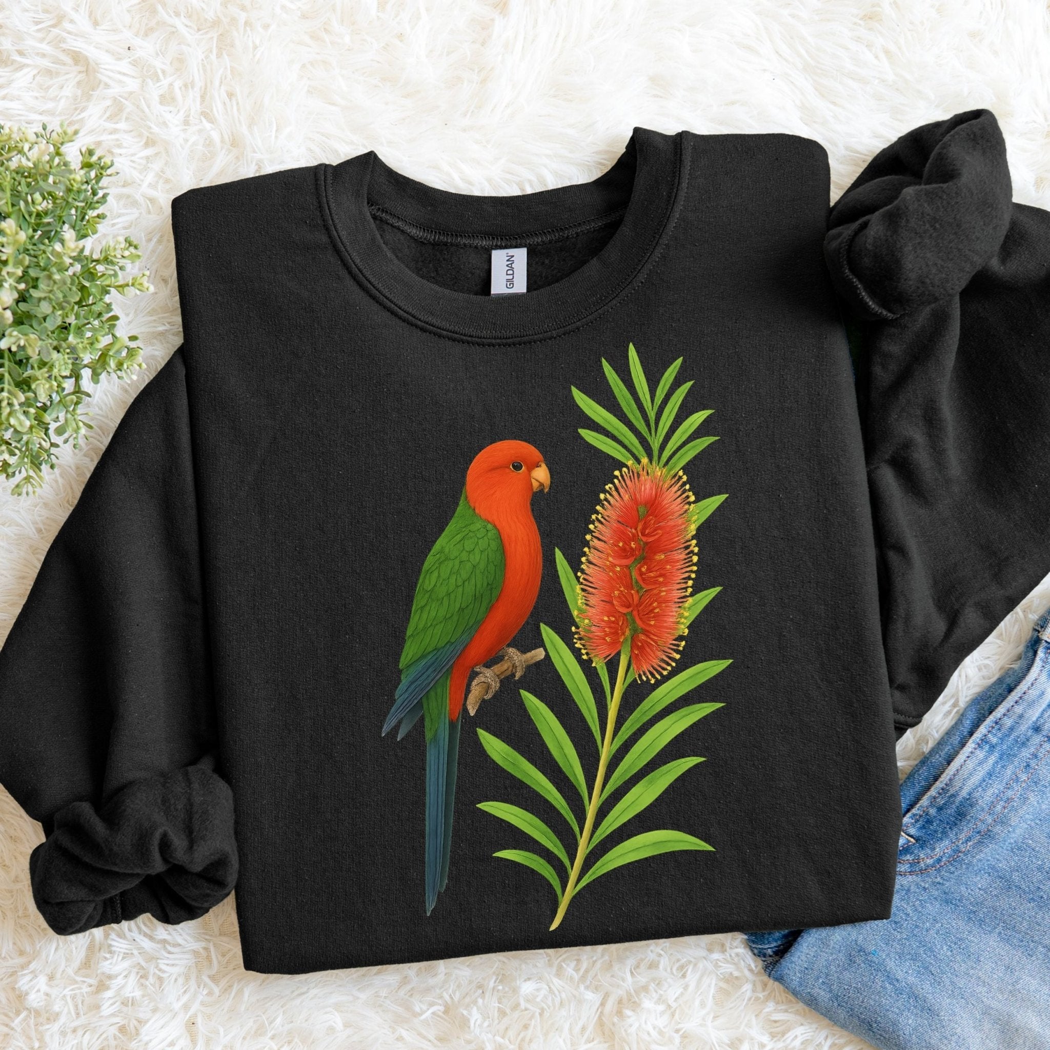 King Parrot Sweatshirt – Bottlebrush & Native Flora - Craig Michael Design