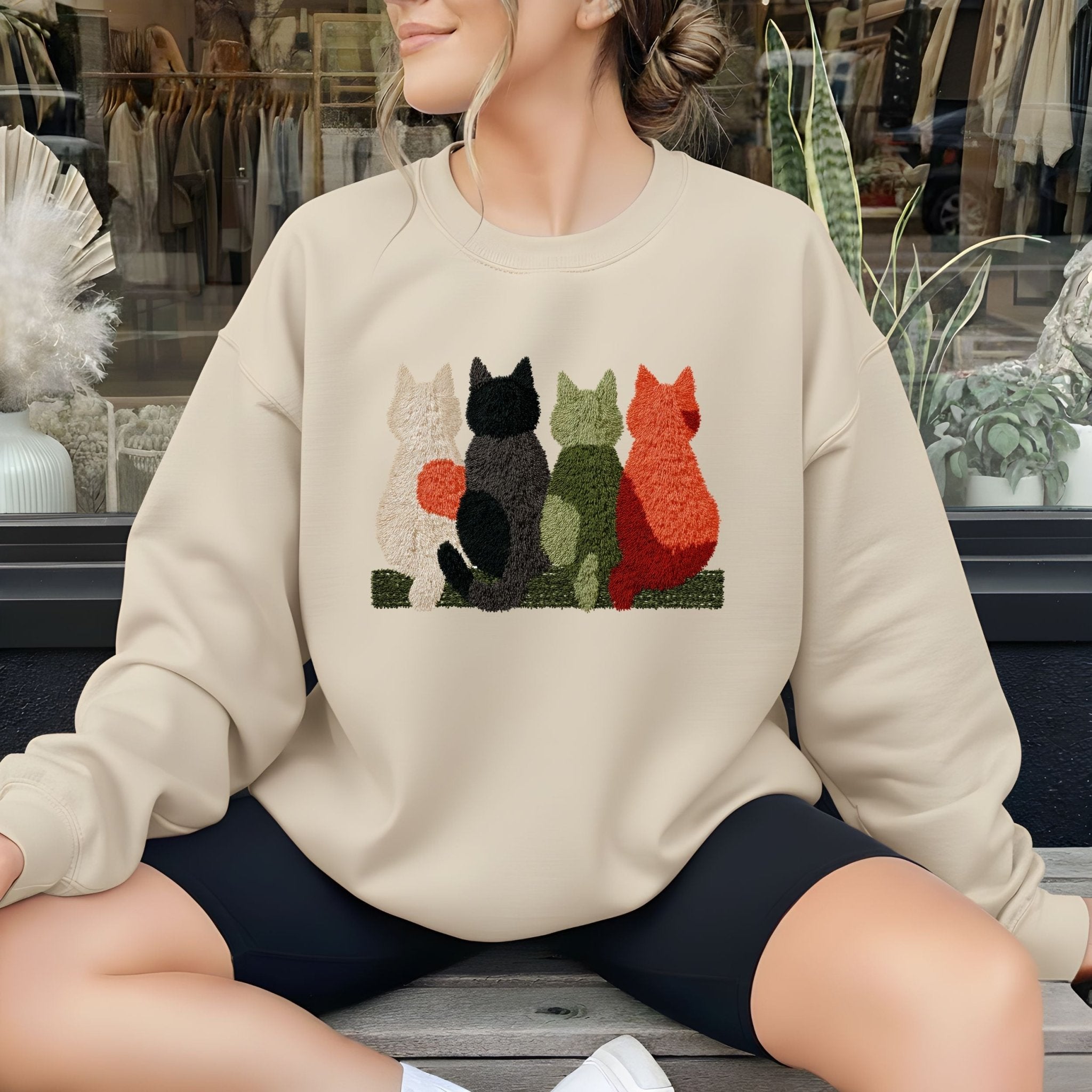Latch Hook Cat Sweatshirt, Cozy Cat Lover Gift, Embroidered - Style Cat Mom Sweater, Cute Furry Cats Pullover, Women’s Cat Shirt - Craig Michael Design