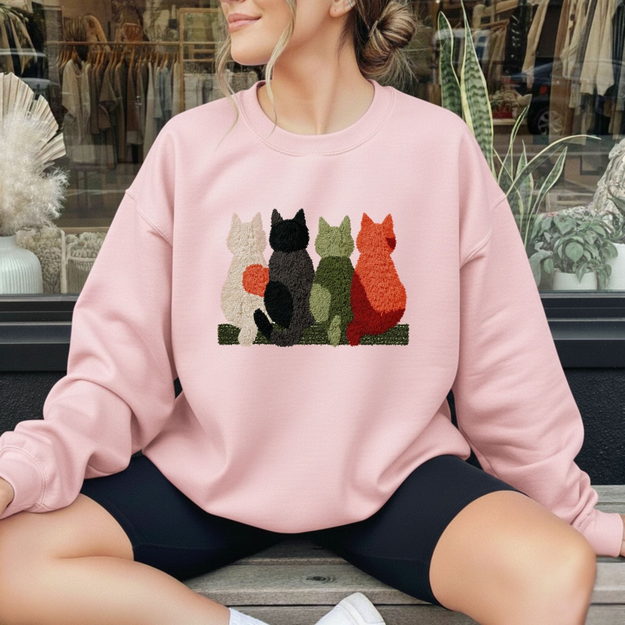 Latch Hook Cat Sweatshirt, Cozy Cat Lover Gift, Embroidered - Style Cat Mom Sweater, Cute Furry Cats Pullover, Women’s Cat Shirt - Craig Michael Design