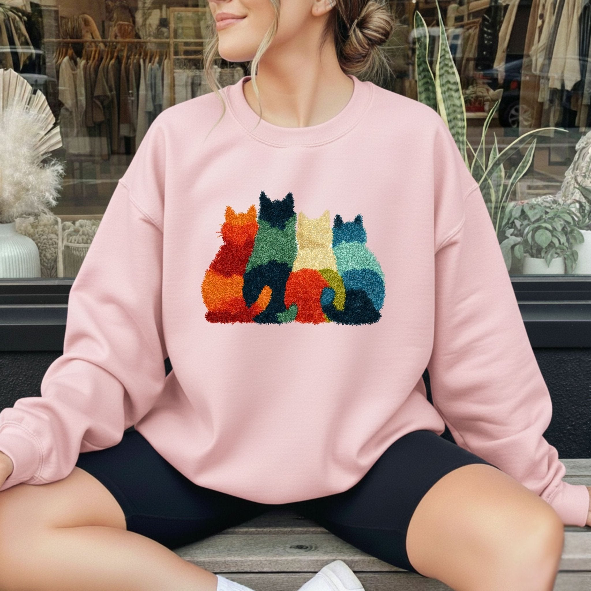 Latch Hook Cat Sweatshirt, Cozy Cat Lover Gift, Embroidered - Style Cat Mom Sweater, Cute Furry Cats Pullover, Women’s Cat Shirt - Craig Michael Design