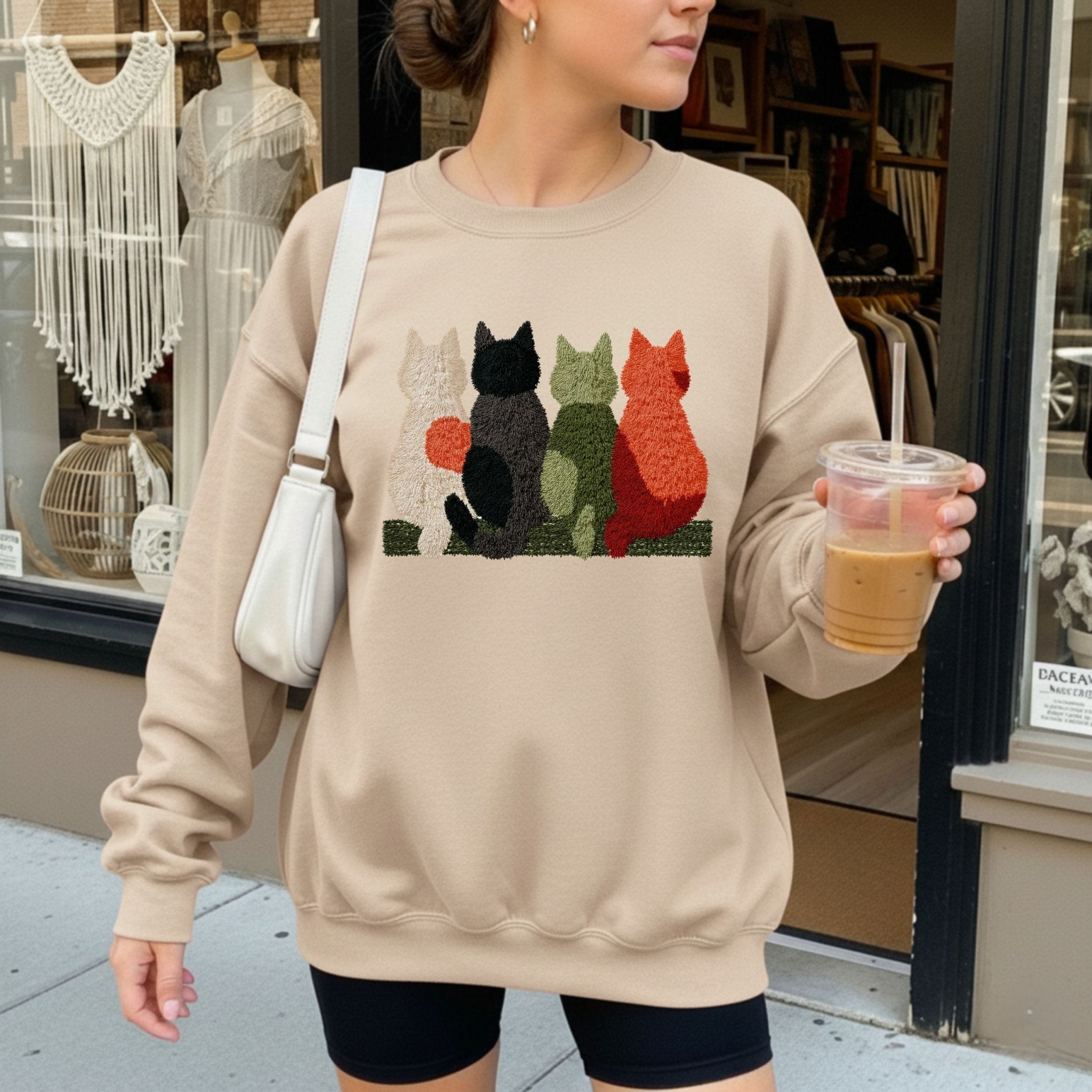 Latch Hook Cat Sweatshirt, Cozy Cat Lover Gift, Embroidered - Style Cat Mom Sweater, Cute Furry Cats Pullover, Women’s Cat Shirt - Craig Michael Design