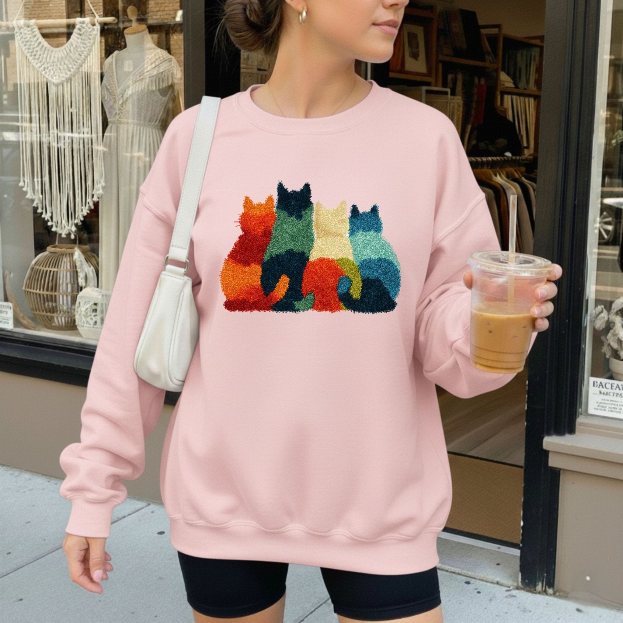 Latch Hook Cat Sweatshirt, Cozy Cat Lover Gift, Embroidered - Style Cat Mom Sweater, Cute Furry Cats Pullover, Women’s Cat Shirt - Craig Michael Design