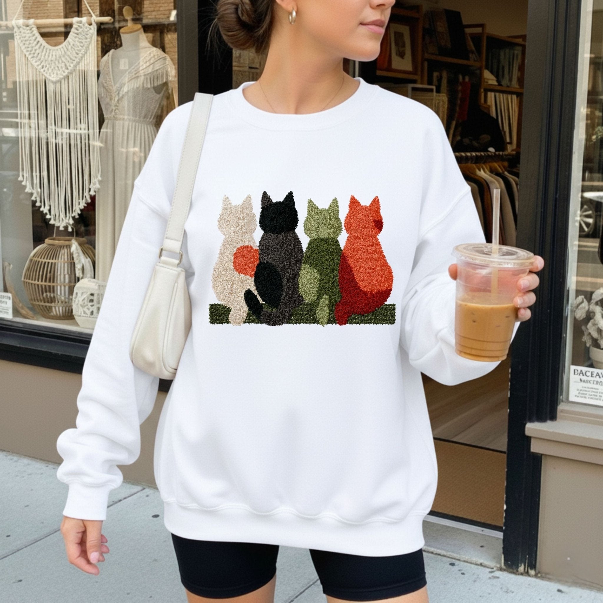 Latch Hook Cat Sweatshirt, Cozy Cat Lover Gift, Embroidered - Style Cat Mom Sweater, Cute Furry Cats Pullover, Women’s Cat Shirt - Craig Michael Design