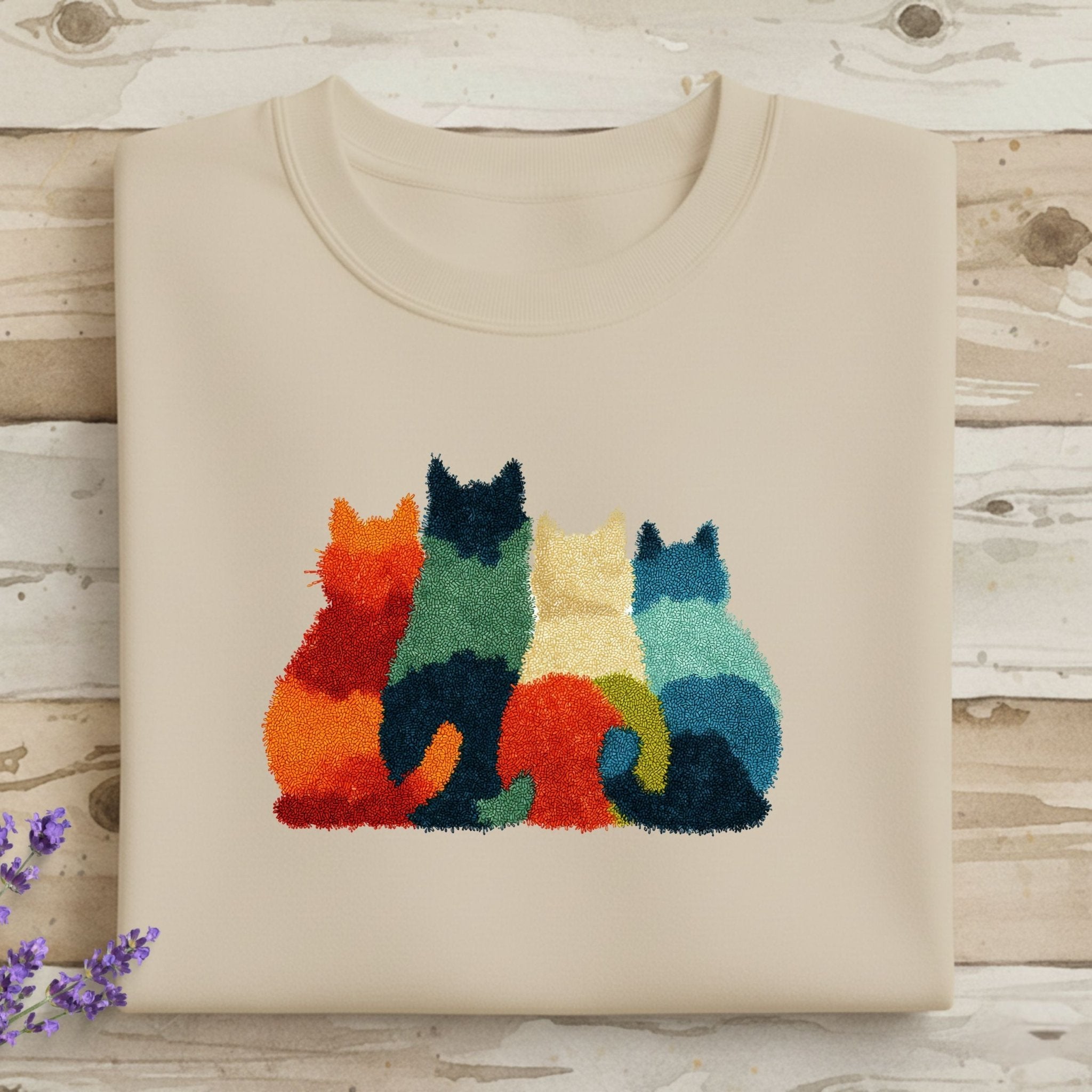 Latch Hook Cat Sweatshirt, Cozy Cat Lover Gift, Embroidered - Style Cat Mom Sweater, Cute Furry Cats Pullover, Women’s Cat Shirt - Craig Michael Design