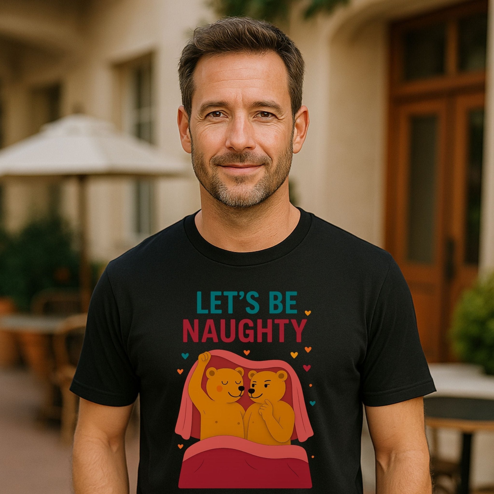 Let’s Be Naughty Shirt, Funny Gay Couple T-Shirt, Embroidered Style LGBTQ Pride Gift - Craig Michael Design