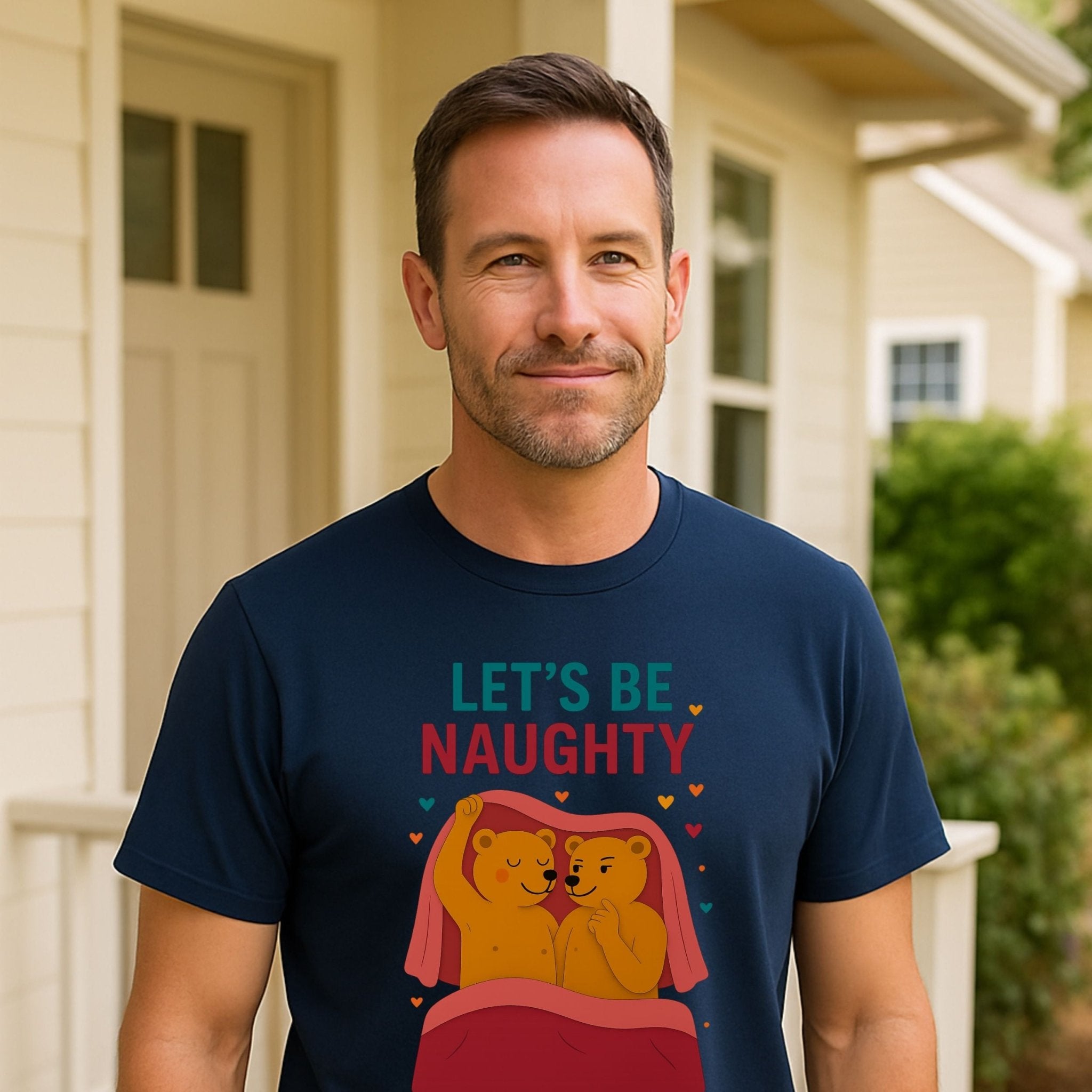 Let’s Be Naughty Shirt, Funny Gay Couple T-Shirt, Embroidered Style LGBTQ Pride Gift - Craig Michael Design