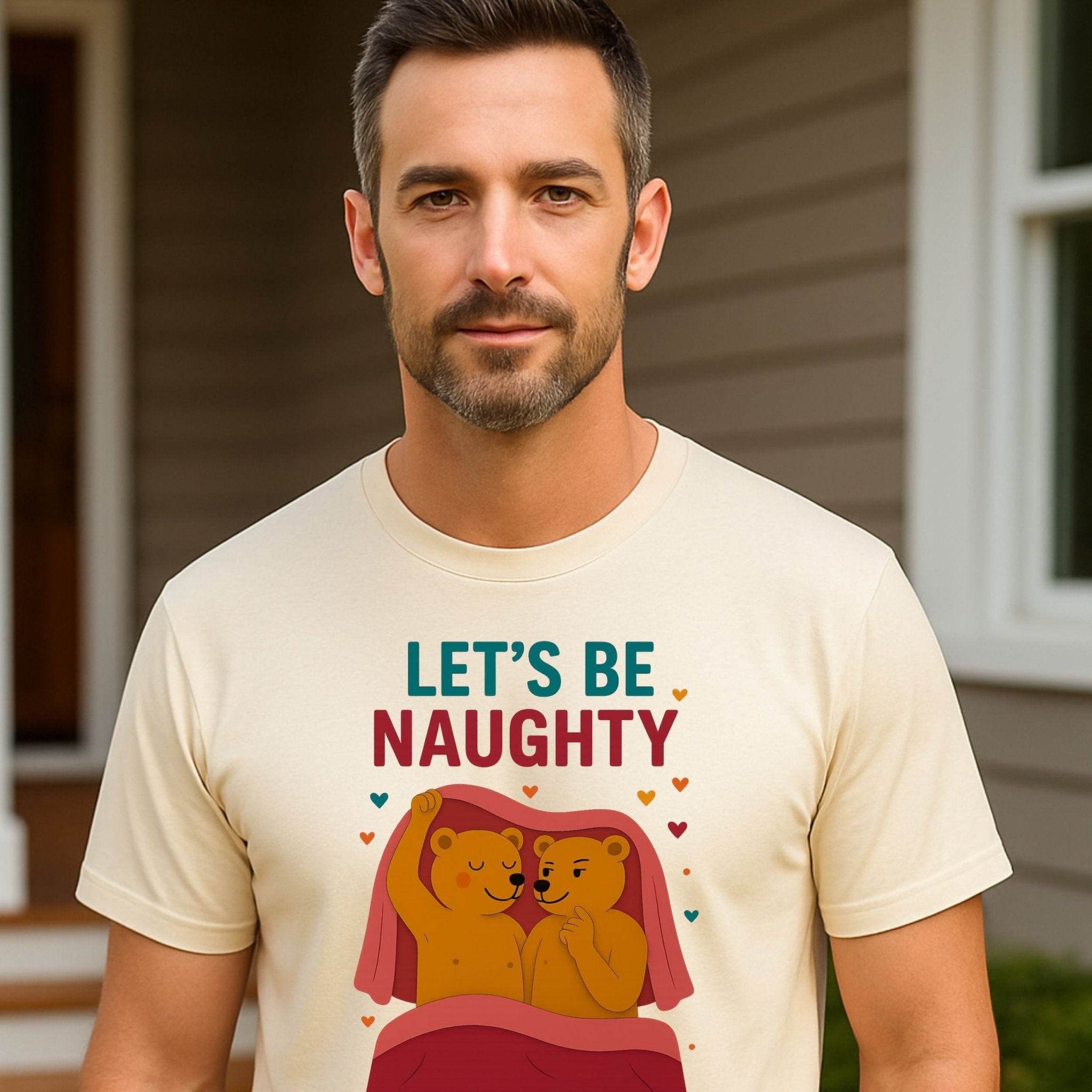 Let’s Be Naughty Shirt, Funny Gay Couple T-Shirt, Embroidered Style LGBTQ Pride Gift - Craig Michael Design