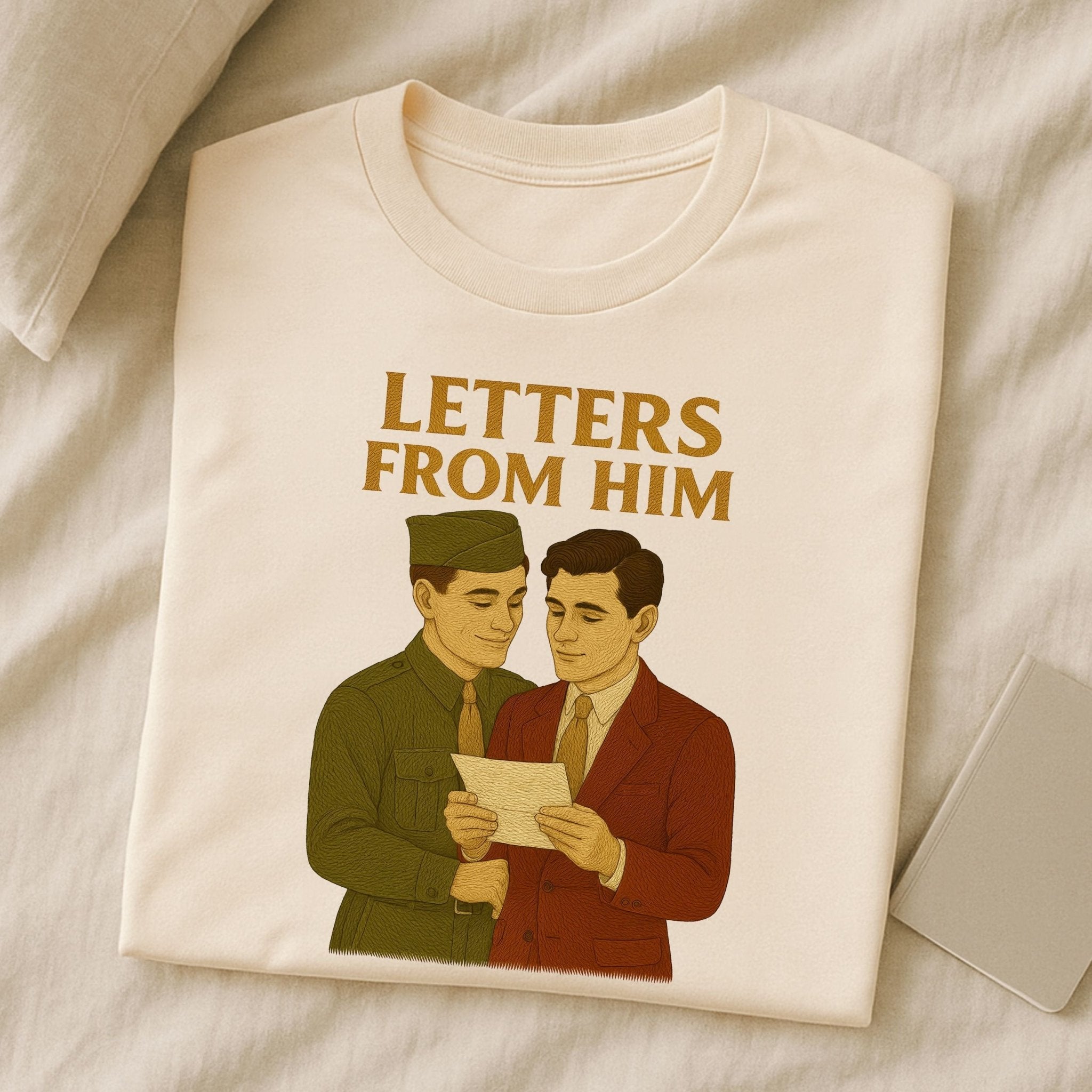 Letters from Him Shirt – 1940s Gay Wartime T-Shirt, Embroidered Style Military Love Tee - Craig Michael Design