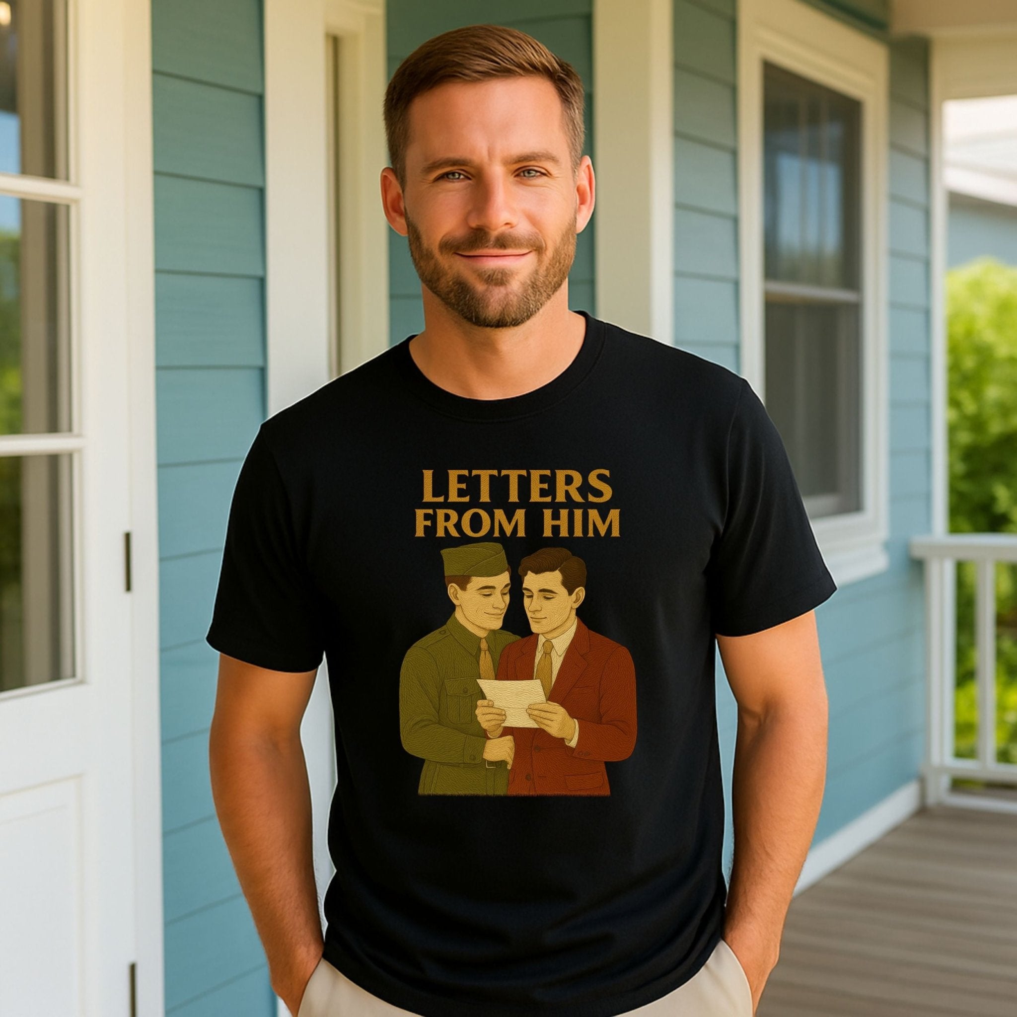 Letters from Him Shirt – 1940s Gay Wartime T-Shirt, Embroidered Style Military Love Tee - Craig Michael Design