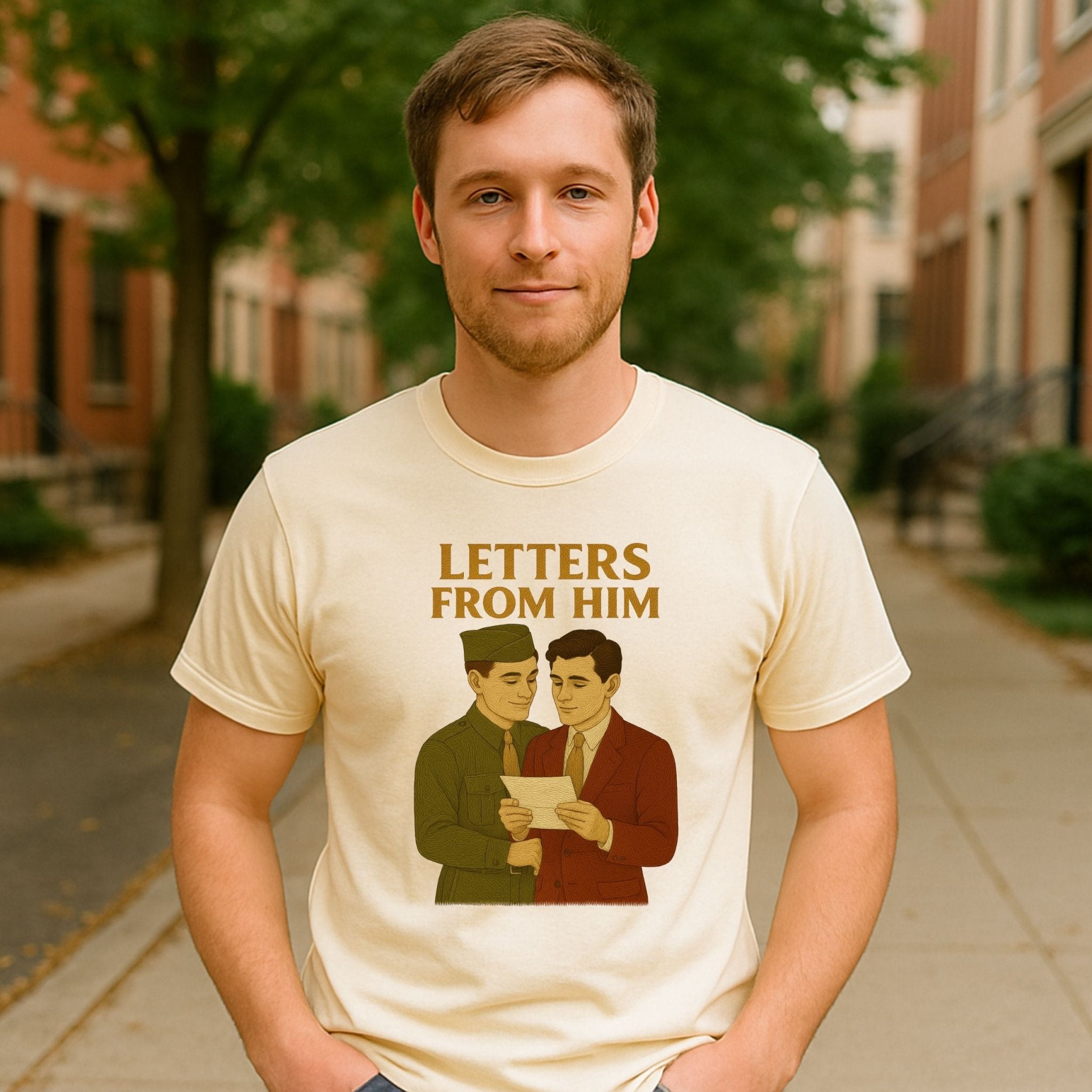 Letters from Him Shirt – 1940s Gay Wartime T-Shirt, Embroidered Style Military Love Tee - Craig Michael Design