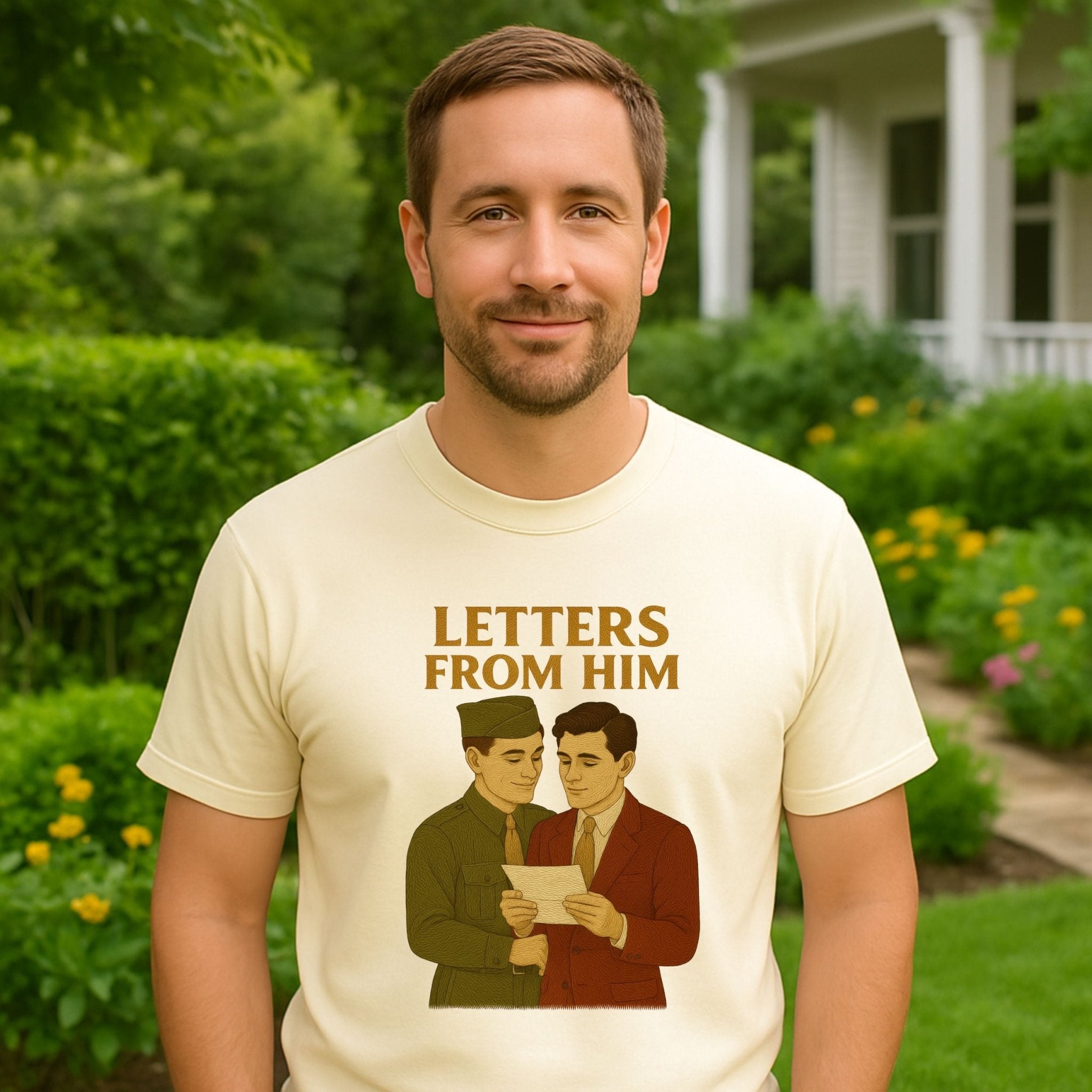 Letters from Him Shirt – 1940s Gay Wartime T-Shirt, Embroidered Style Military Love Tee - Craig Michael Design