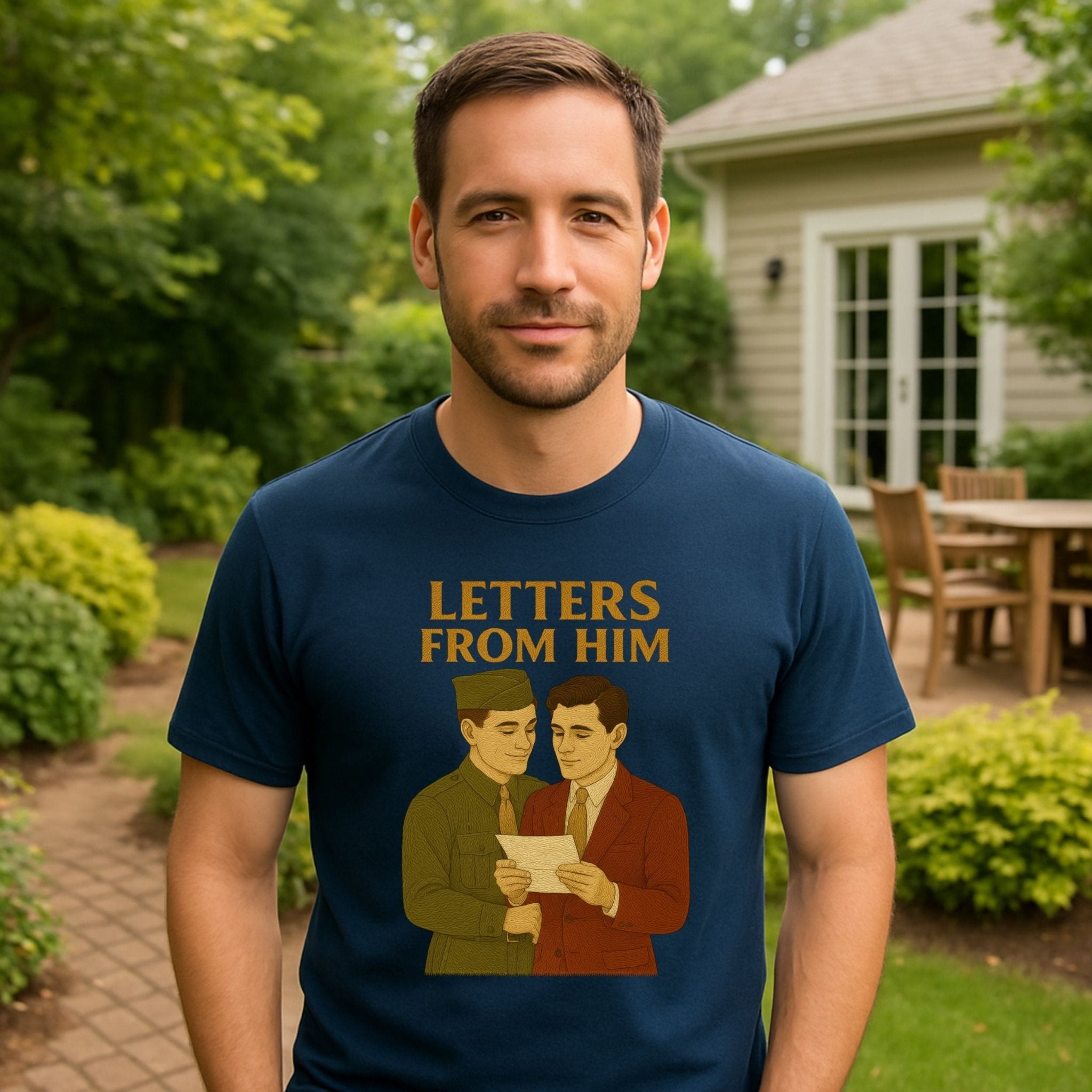 Letters from Him Shirt – 1940s Gay Wartime T-Shirt, Embroidered Style Military Love Tee - Craig Michael Design