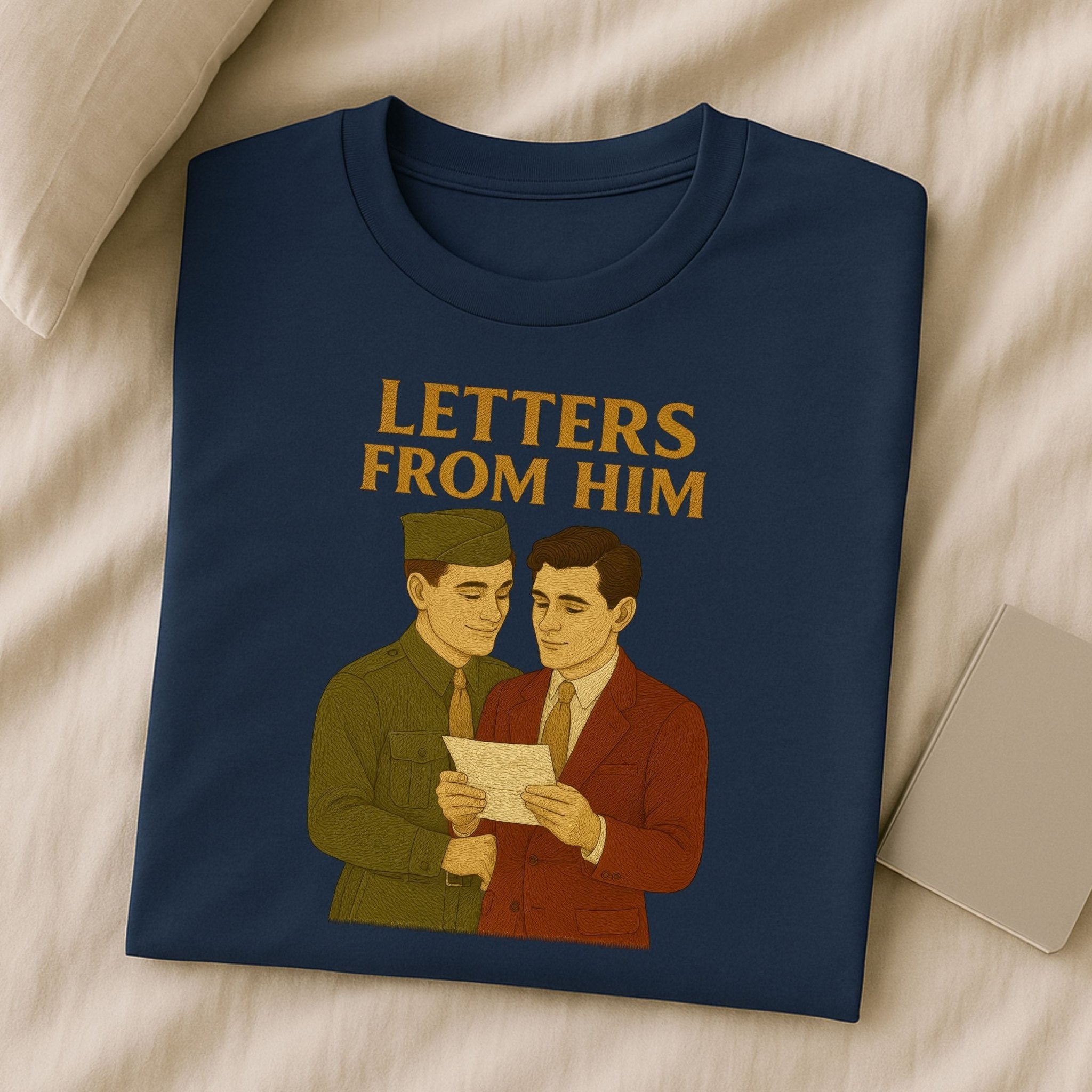 Letters from Him Shirt – 1940s Gay Wartime T-Shirt, Embroidered Style Military Love Tee - Craig Michael Design