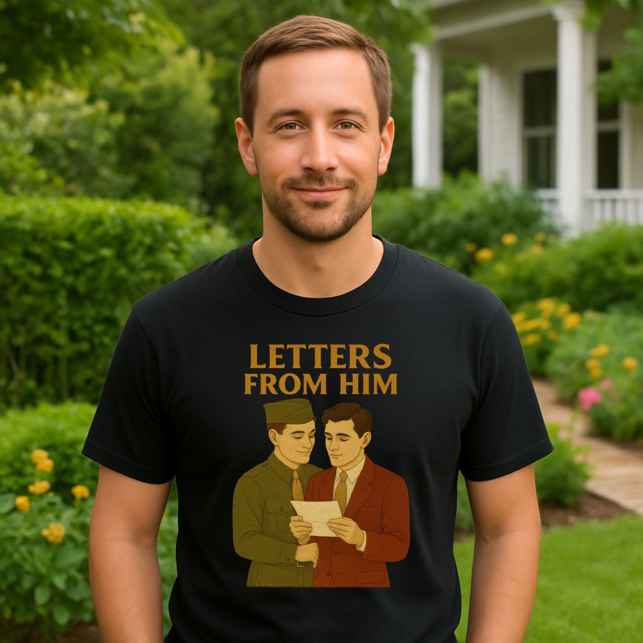 Letters from Him Shirt – 1940s Gay Wartime T-Shirt, Embroidered Style Military Love Tee - Craig Michael Design