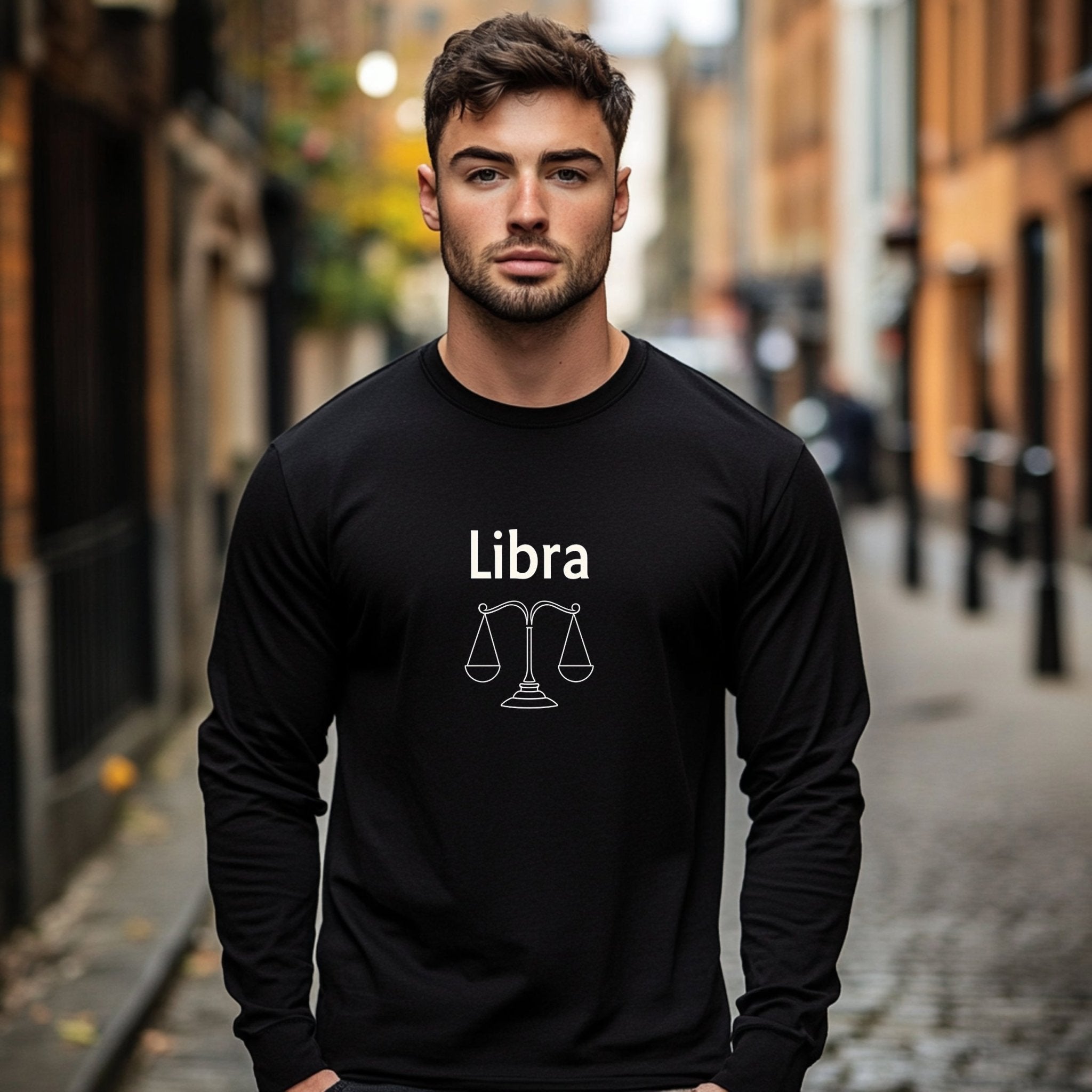 Libra Scales Graphic Long Sleeve T-Shirt, Horoscope Astrology Sign Shirt, Zodiac Apparel, Birthday Gift for Libra, Star Sign Clothing - Craig Michael Design