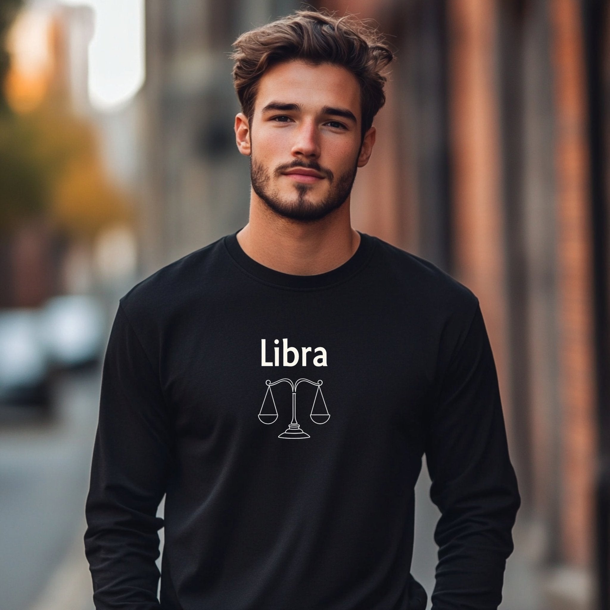 Libra Scales Graphic Long Sleeve T-Shirt, Horoscope Astrology Sign Shirt, Zodiac Apparel, Birthday Gift for Libra, Star Sign Clothing - Craig Michael Design