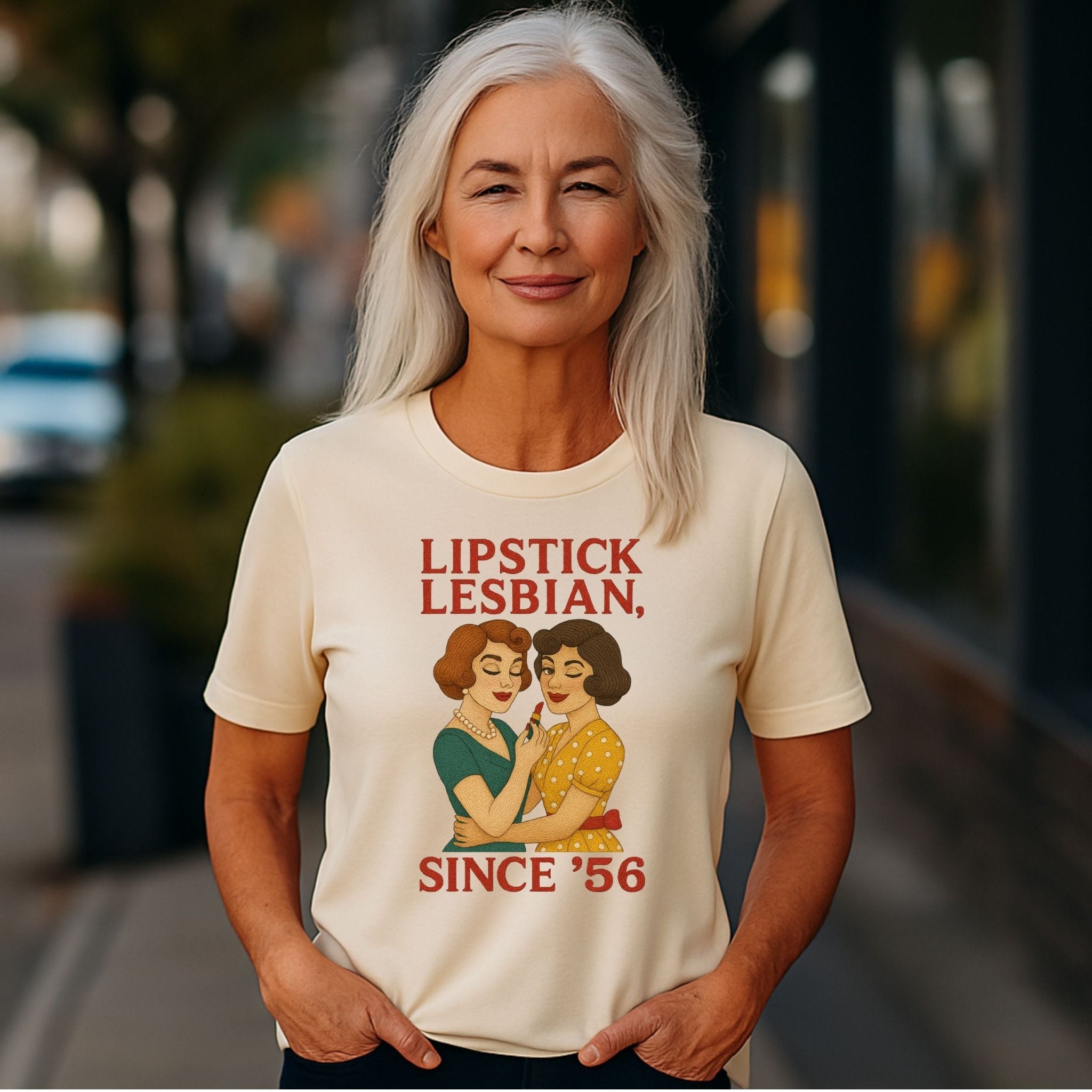 Lipstick Lesbian Since ’56 – 1950s Retro Femme T-Shirt, Vintage Pride Gift - Craig Michael Design