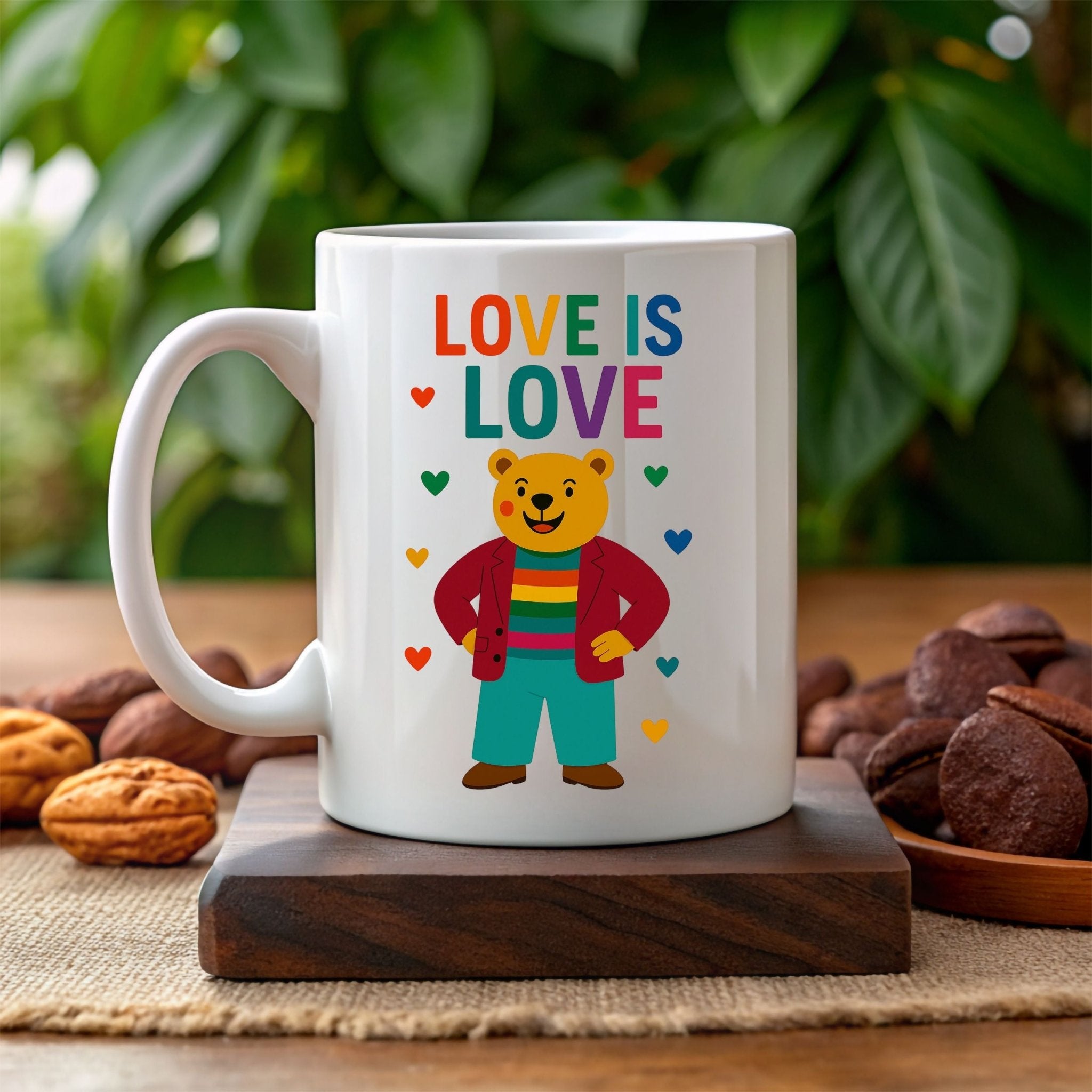 Love Is Love Gay Bear Mug, Cute LGBTQ Pride Coffee Cup, Rainbow Outfit Queer Gift, Funny Affirmation Mug for Him or Her - Craig Michael Design