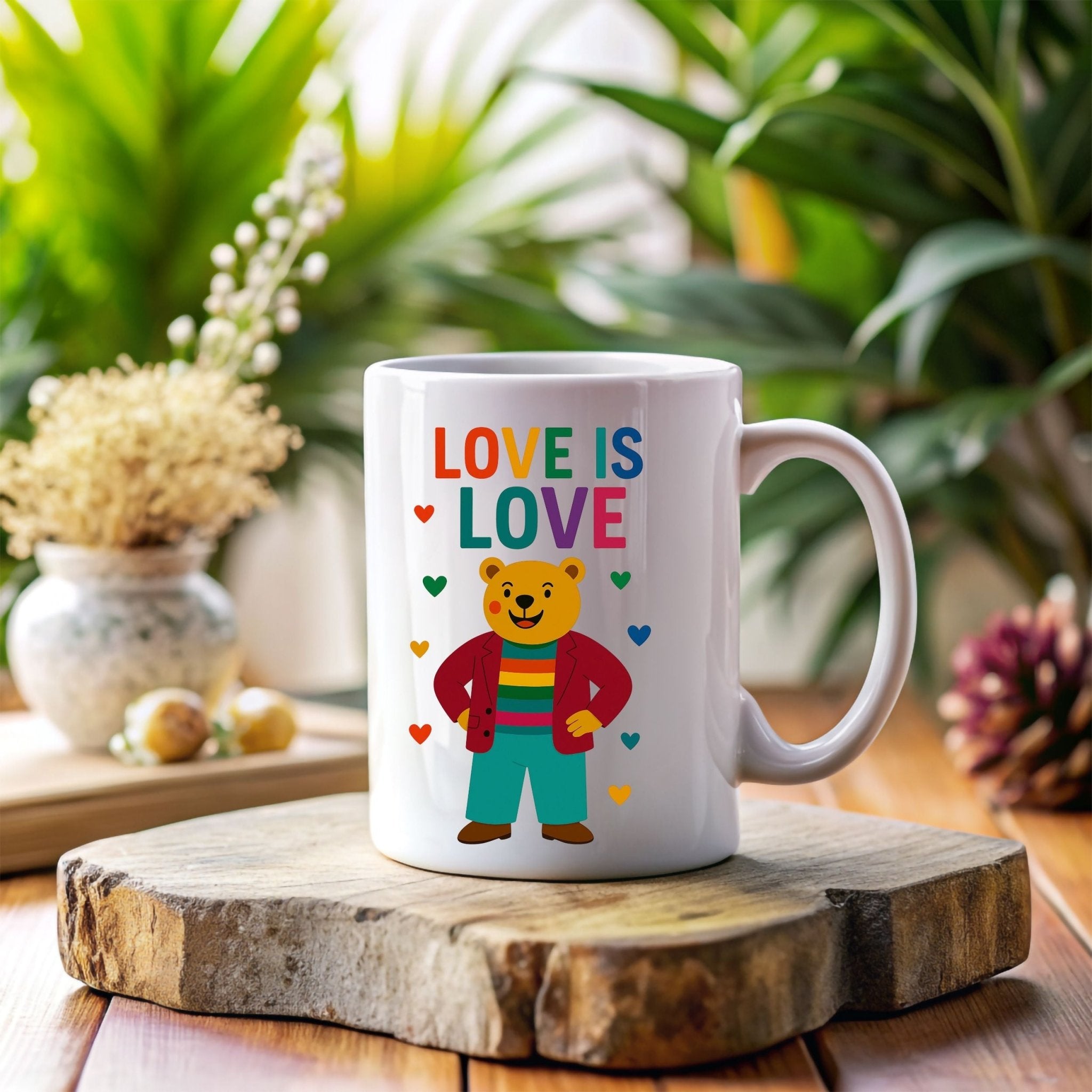 Love Is Love Gay Bear Mug, Cute LGBTQ Pride Coffee Cup, Rainbow Outfit Queer Gift, Funny Affirmation Mug for Him or Her - Craig Michael Design