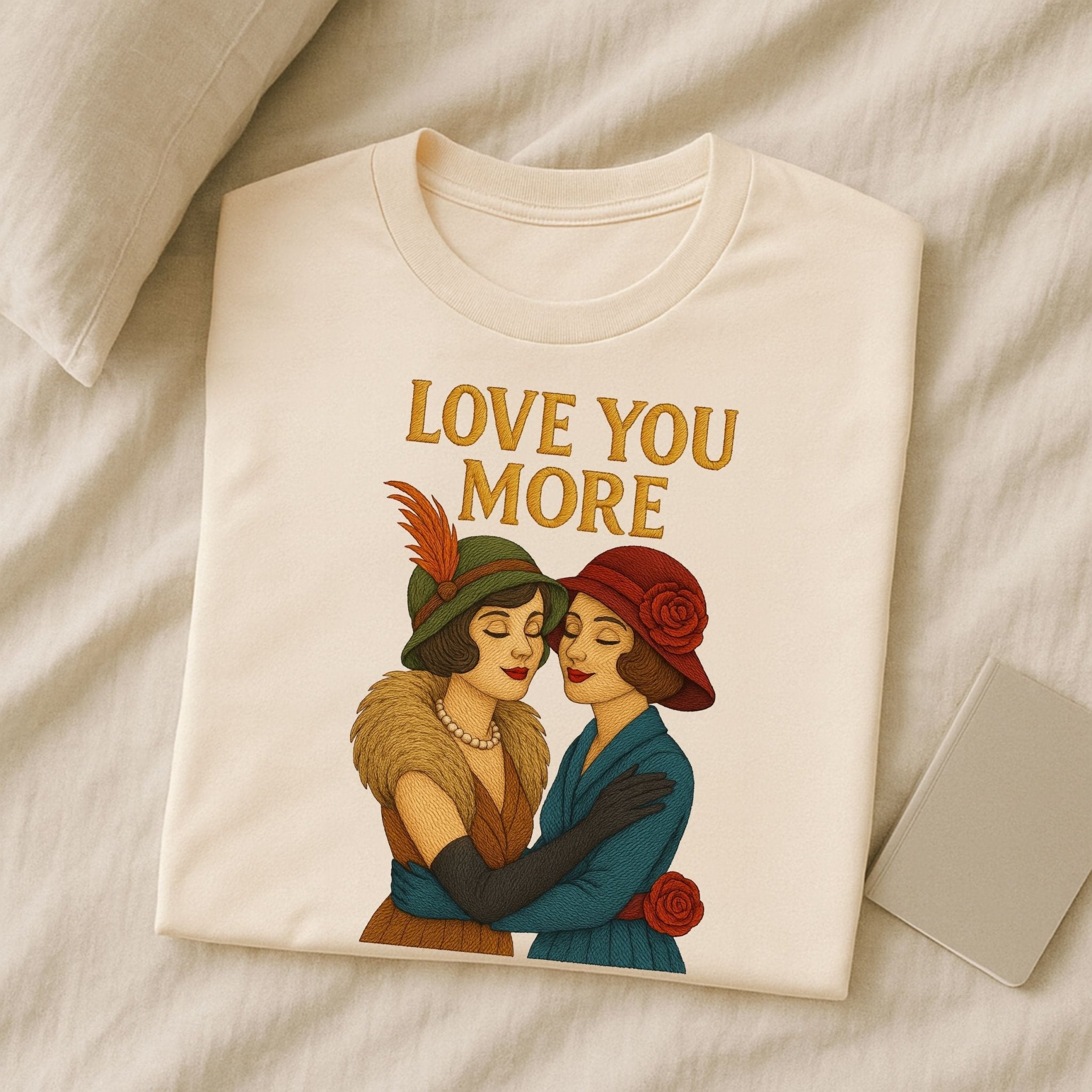 Love You More – Vintage Lesbian Couple T-Shirt, Romantic Sapphic Gift - Craig Michael Design