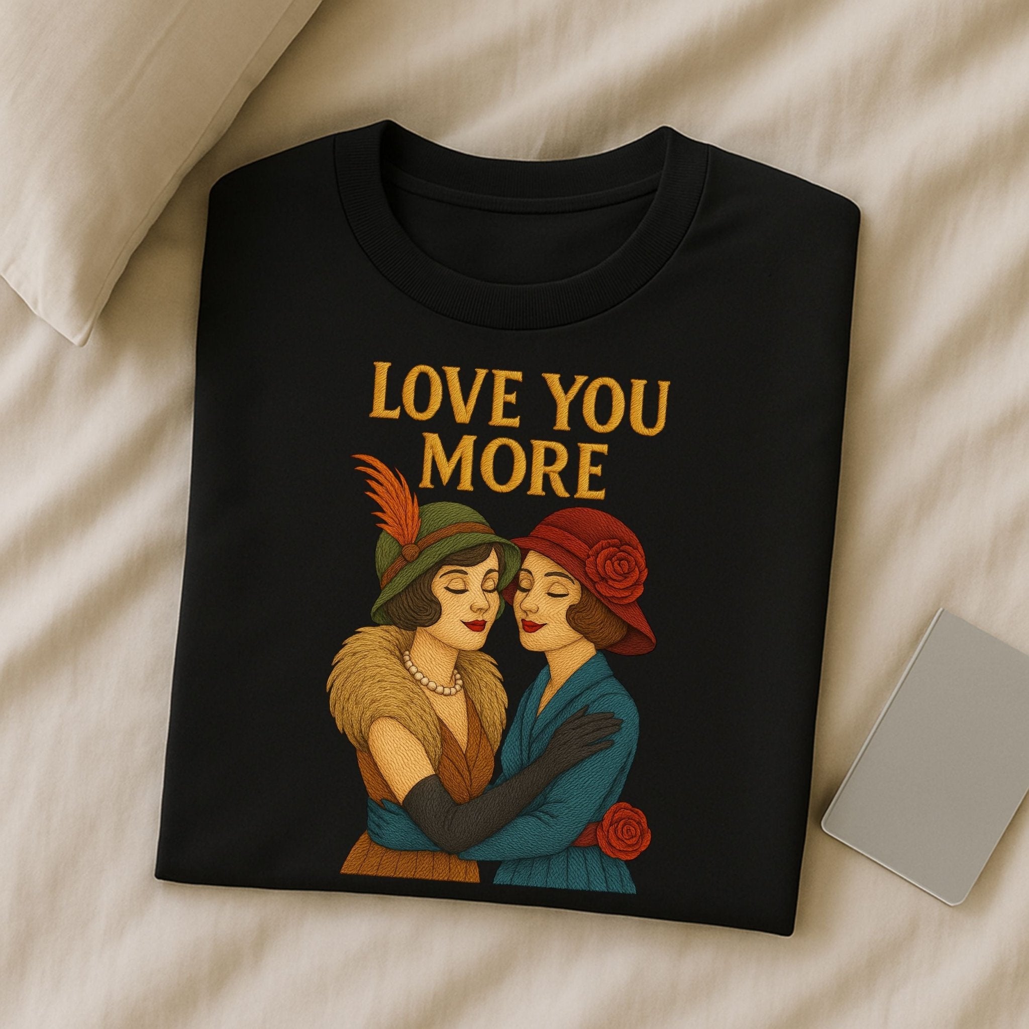 Love You More – Vintage Lesbian Couple T-Shirt, Romantic Sapphic Gift - Craig Michael Design
