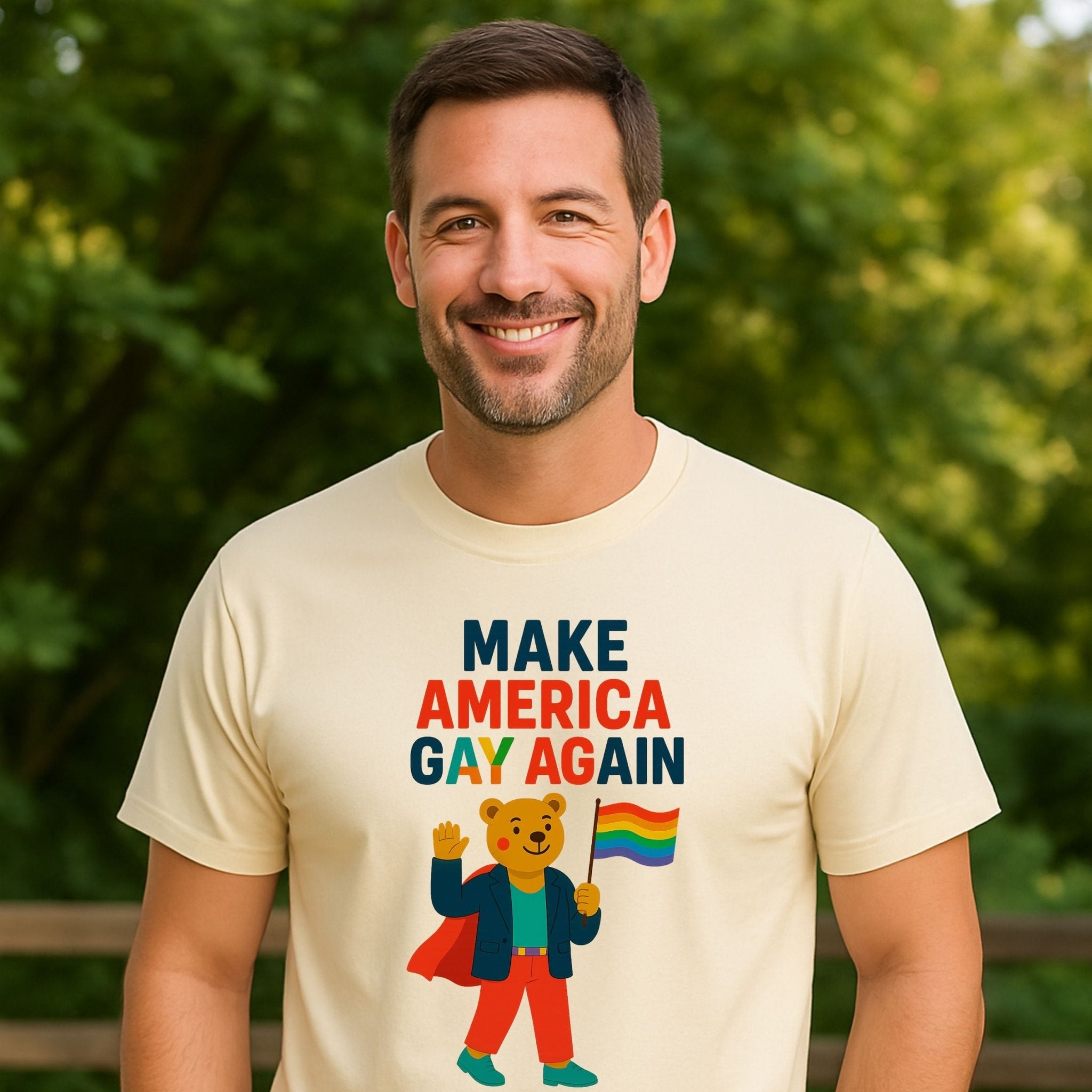 Make America Gay Again Shirt, Funny LGBTQ Super Bear Tee, Pride Parade Protest Top - Craig Michael Design
