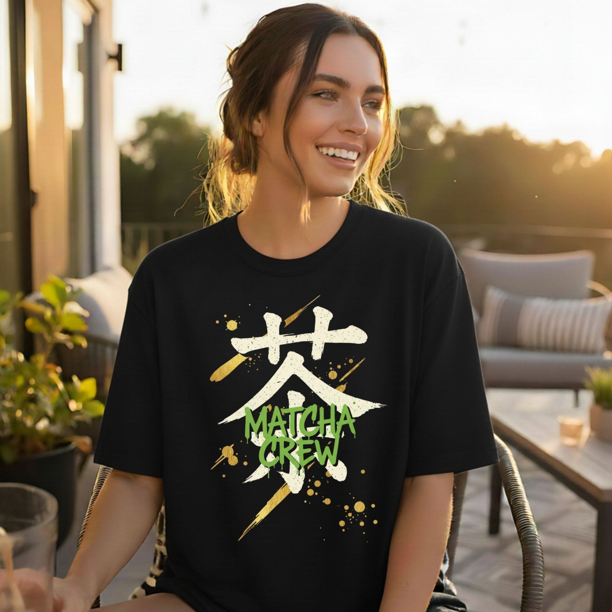 Matcha Crew T-Shirt, Japanese Calligraphy Tee, Green Tea Lover Top, Aesthetic Matcha Shirt, Matcha Gift Idea, Minimalist Matcha T Shirt - Craig Michael Design