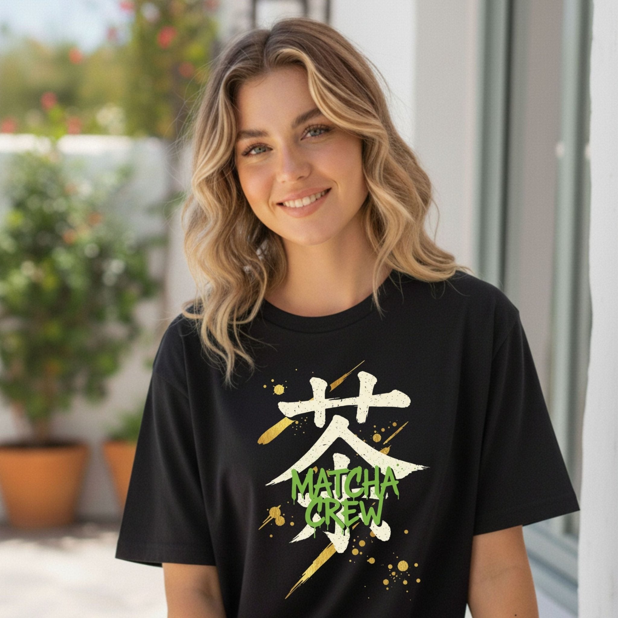 Matcha Crew T-Shirt, Japanese Calligraphy Tee, Green Tea Lover Top, Aesthetic Matcha Shirt, Matcha Gift Idea, Minimalist Matcha T Shirt - Craig Michael Design