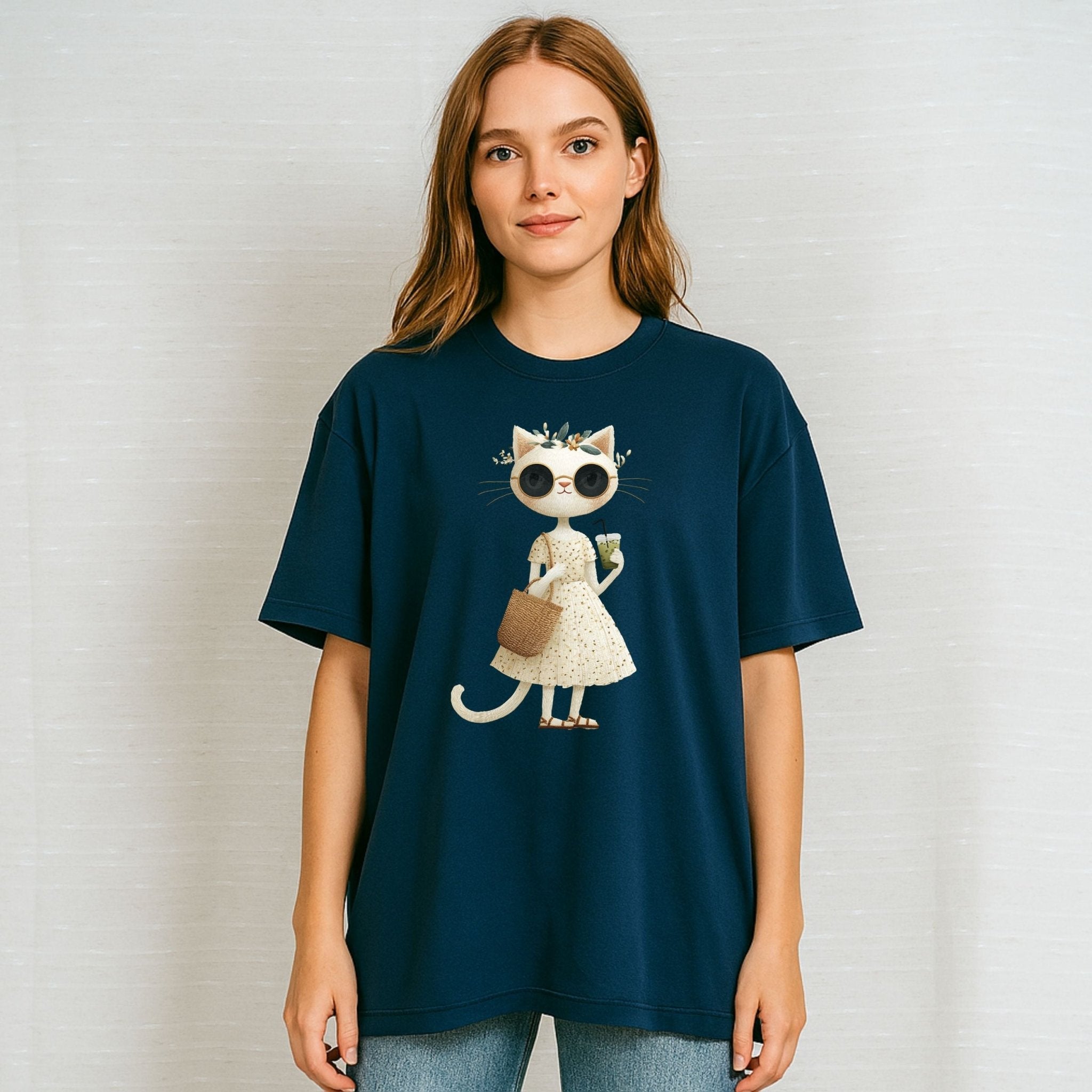 Matcha Floral Kitty T-Shirt – Embroidered Style - Craig Michael Design
