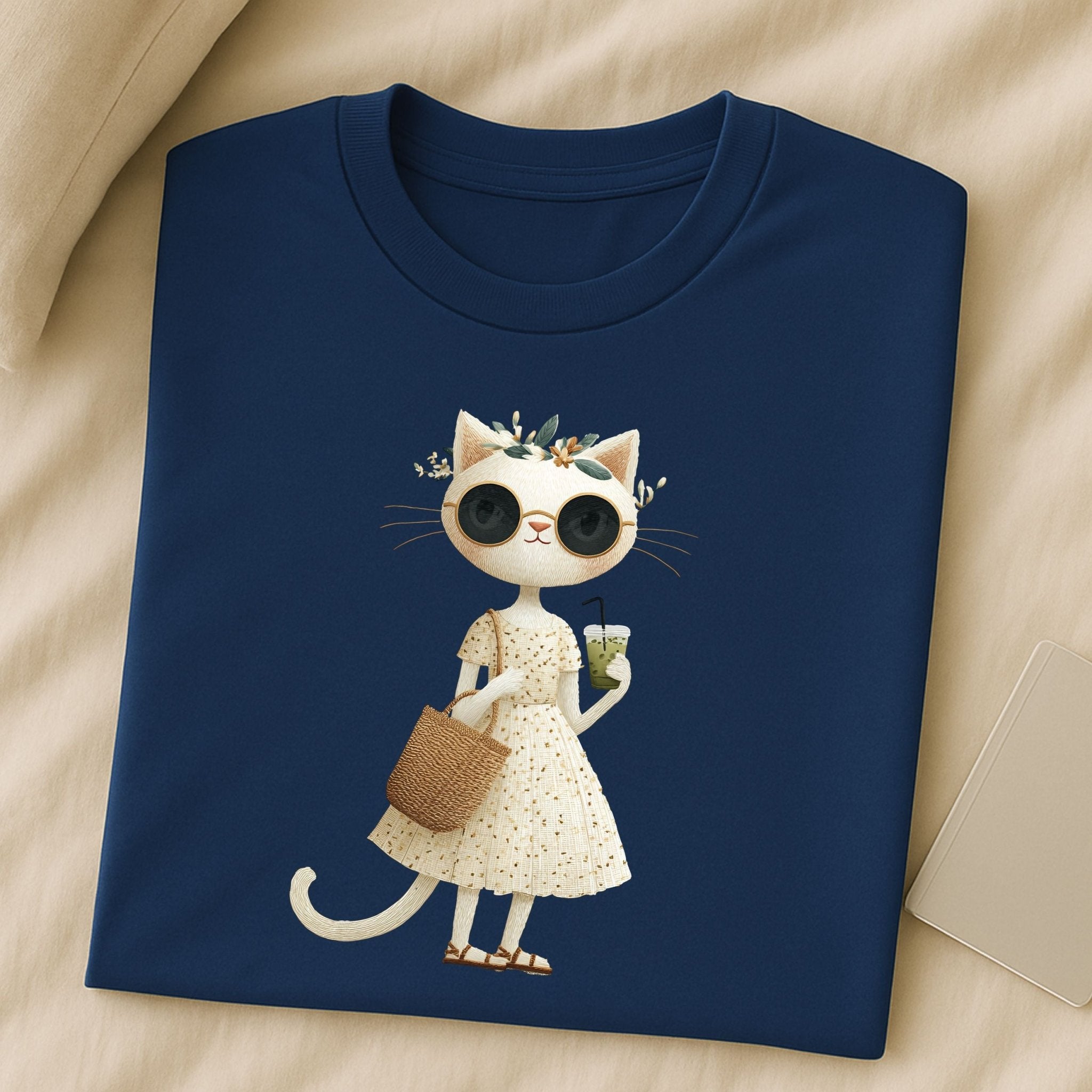 Matcha Floral Kitty T-Shirt – Embroidered Style - Craig Michael Design