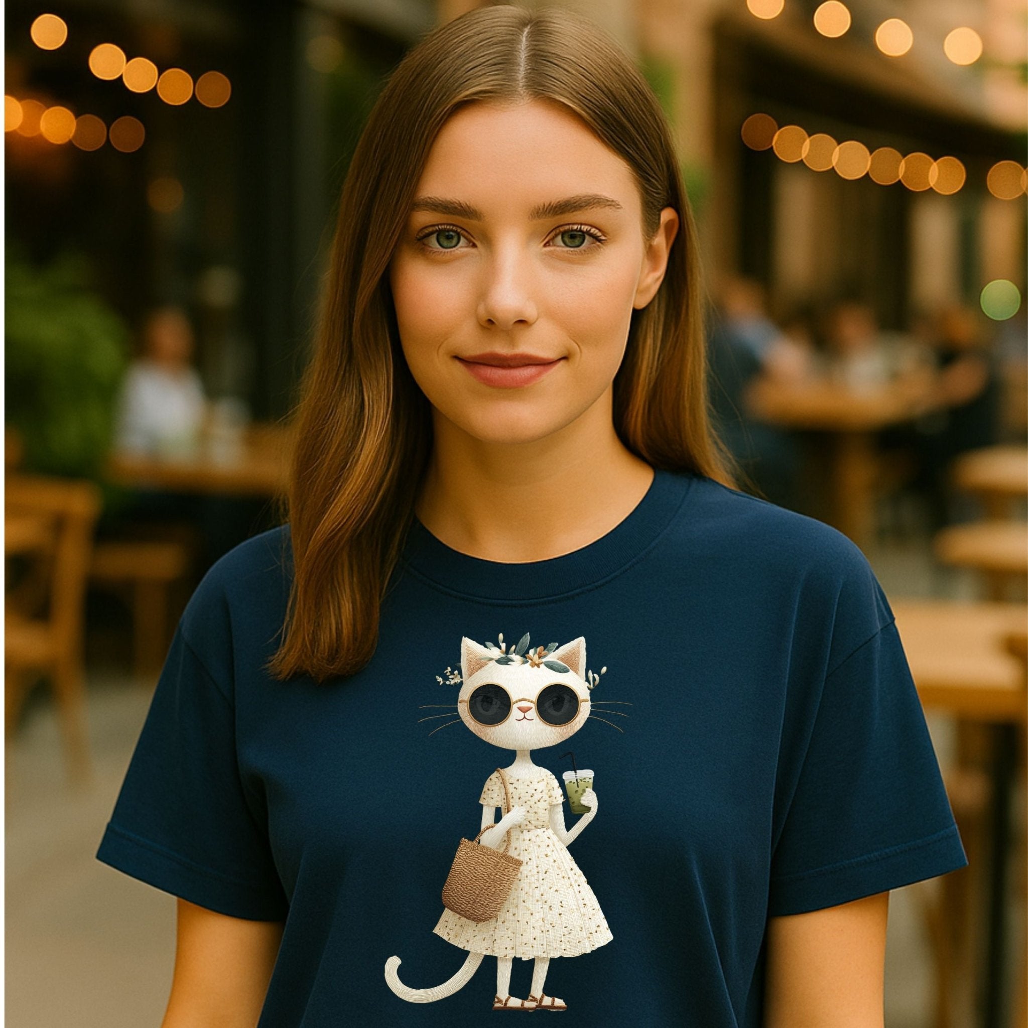 Matcha Floral Kitty T-Shirt – Embroidered Style - Craig Michael Design
